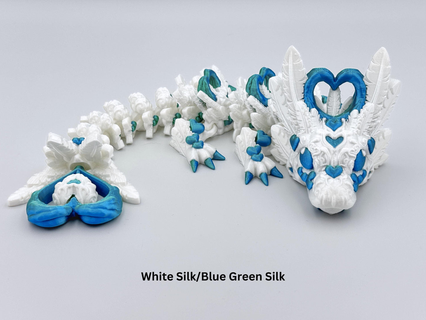 3D Printed Light Heart Dragon Figurine, Articulated Desk Decor