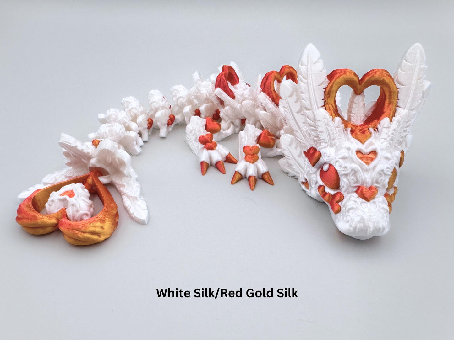 3D Printed Light Heart Dragon Figurine, Articulated Desk Decor