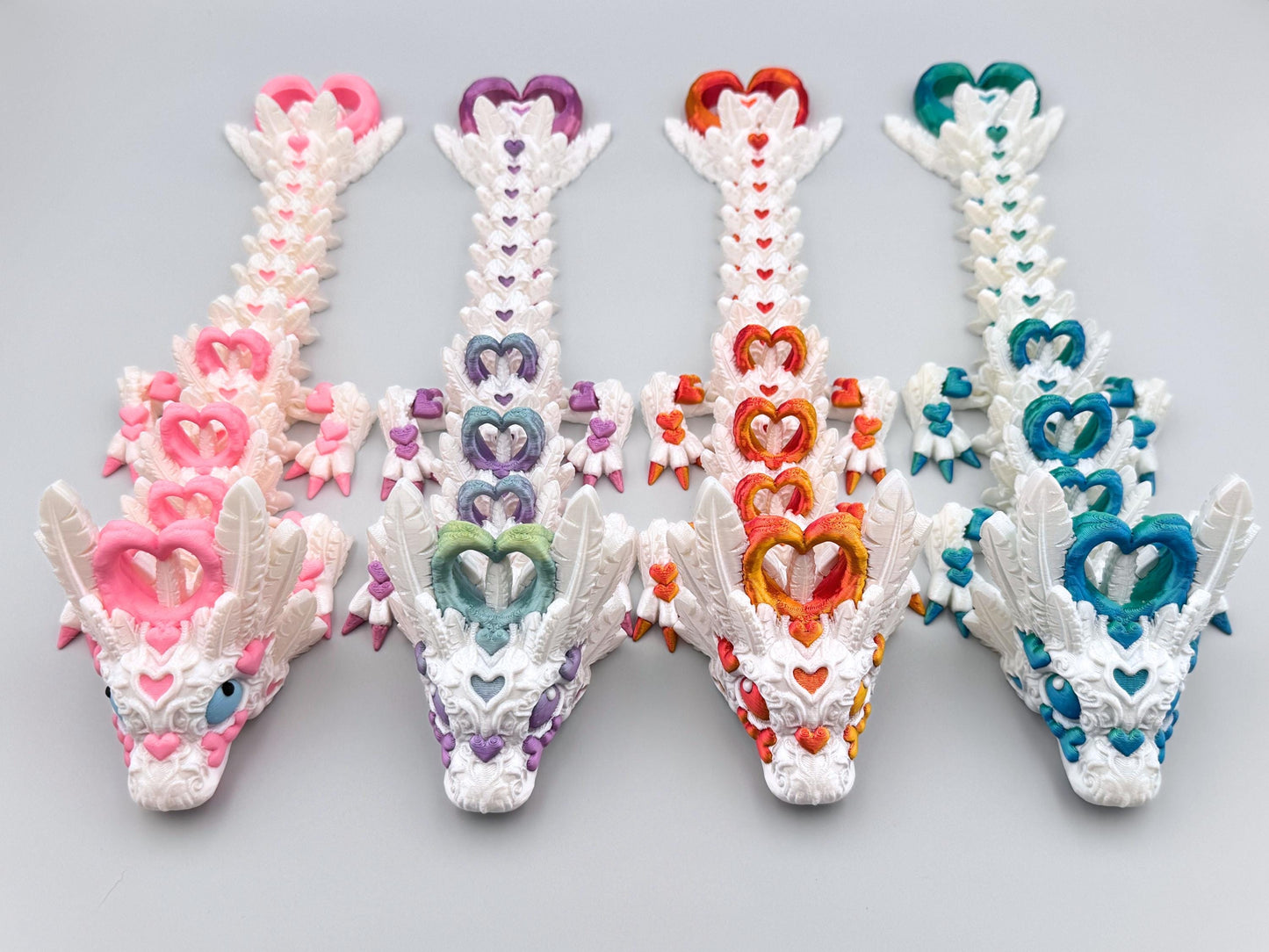 3D Printed Light Heart Dragon Figurine, Articulated Desk Decor