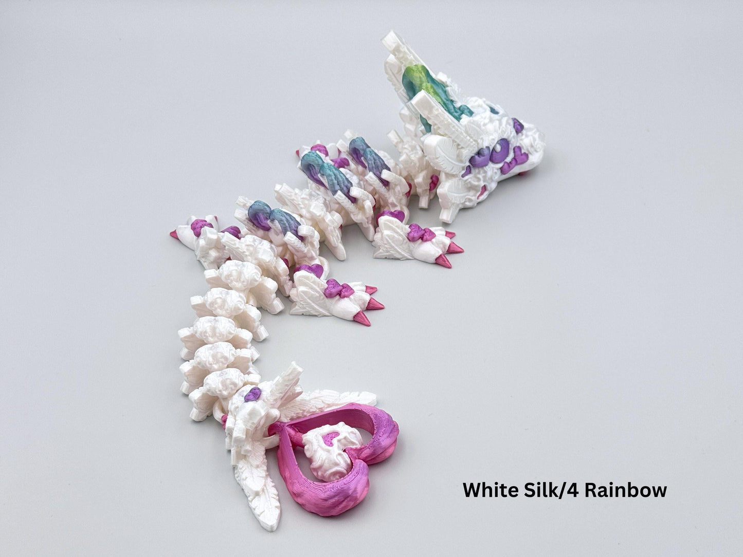 3D Printed Light Heart Dragon Figurine, Articulated Desk Decor