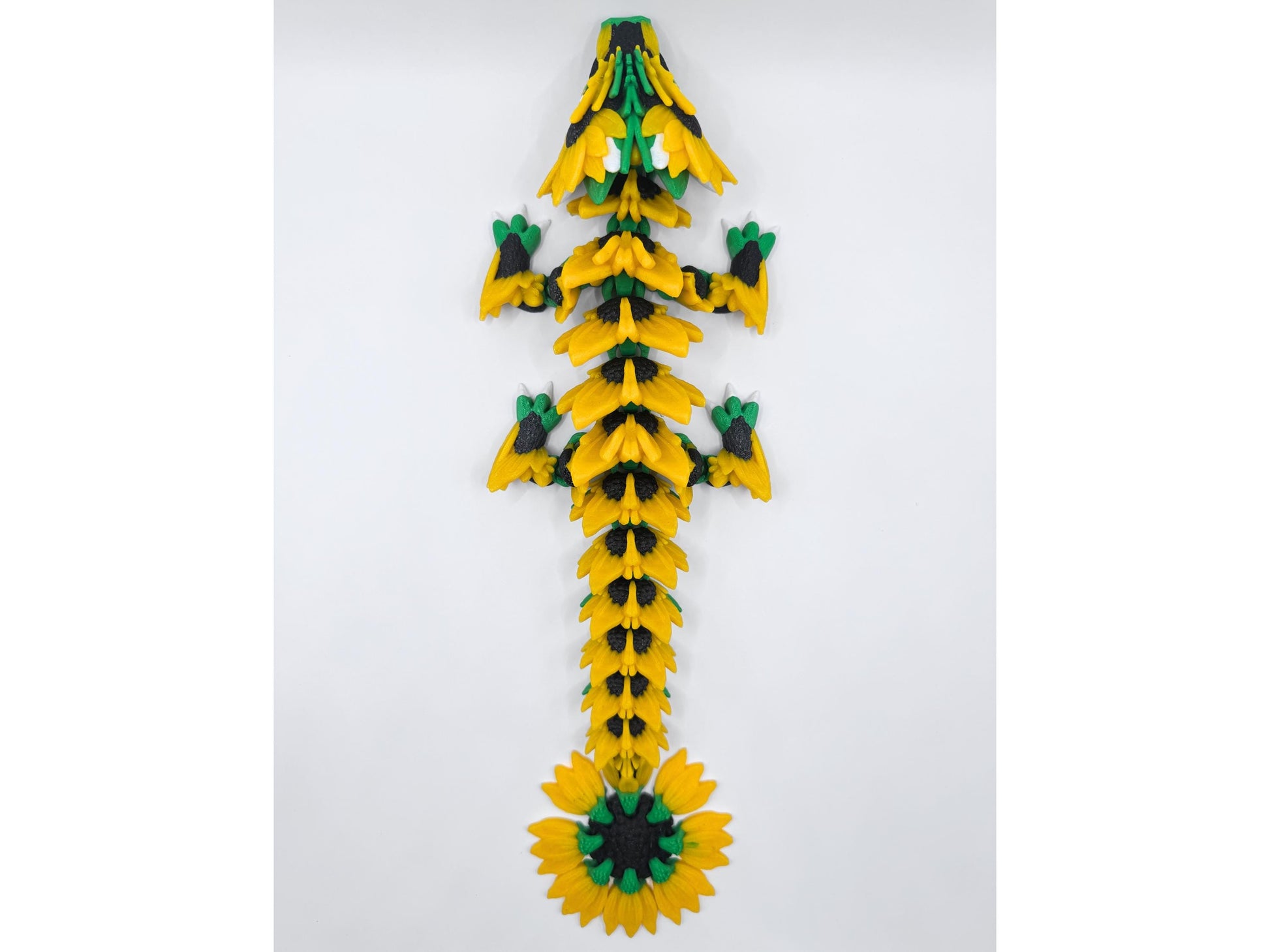 Sunflower Dragon 3D Printed Figurine, Articulated Fidget Fantasy Desk Decor, Custom Colors