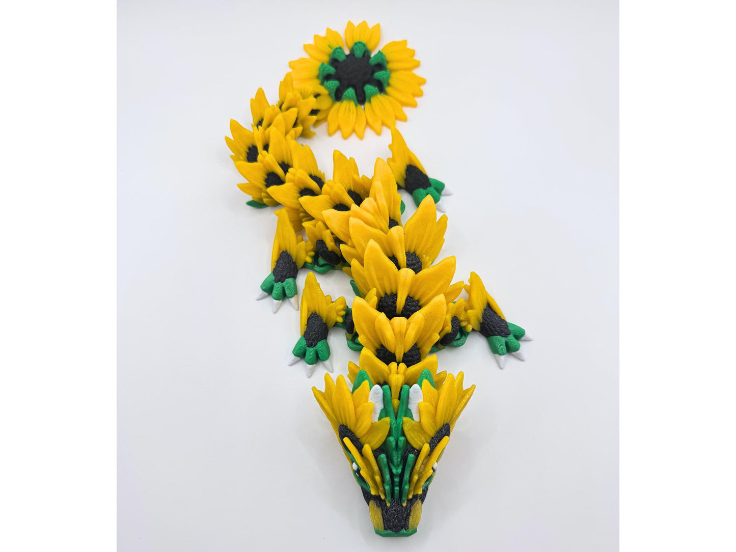 Sunflower Dragon 3D Printed Figurine, Articulated Fidget Fantasy Desk Decor, Custom Colors