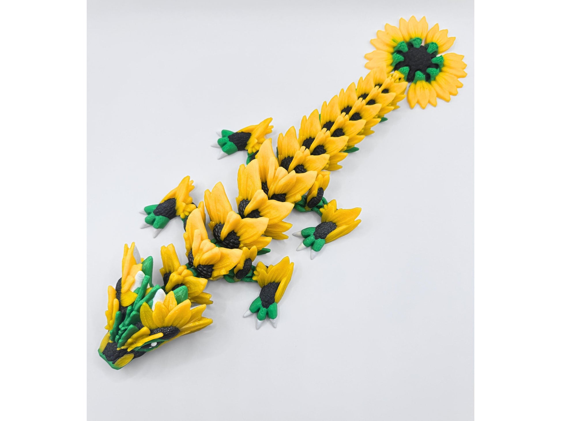 Sunflower Dragon 3D Printed Figurine, Articulated Fidget Fantasy Desk Decor, Custom Colors