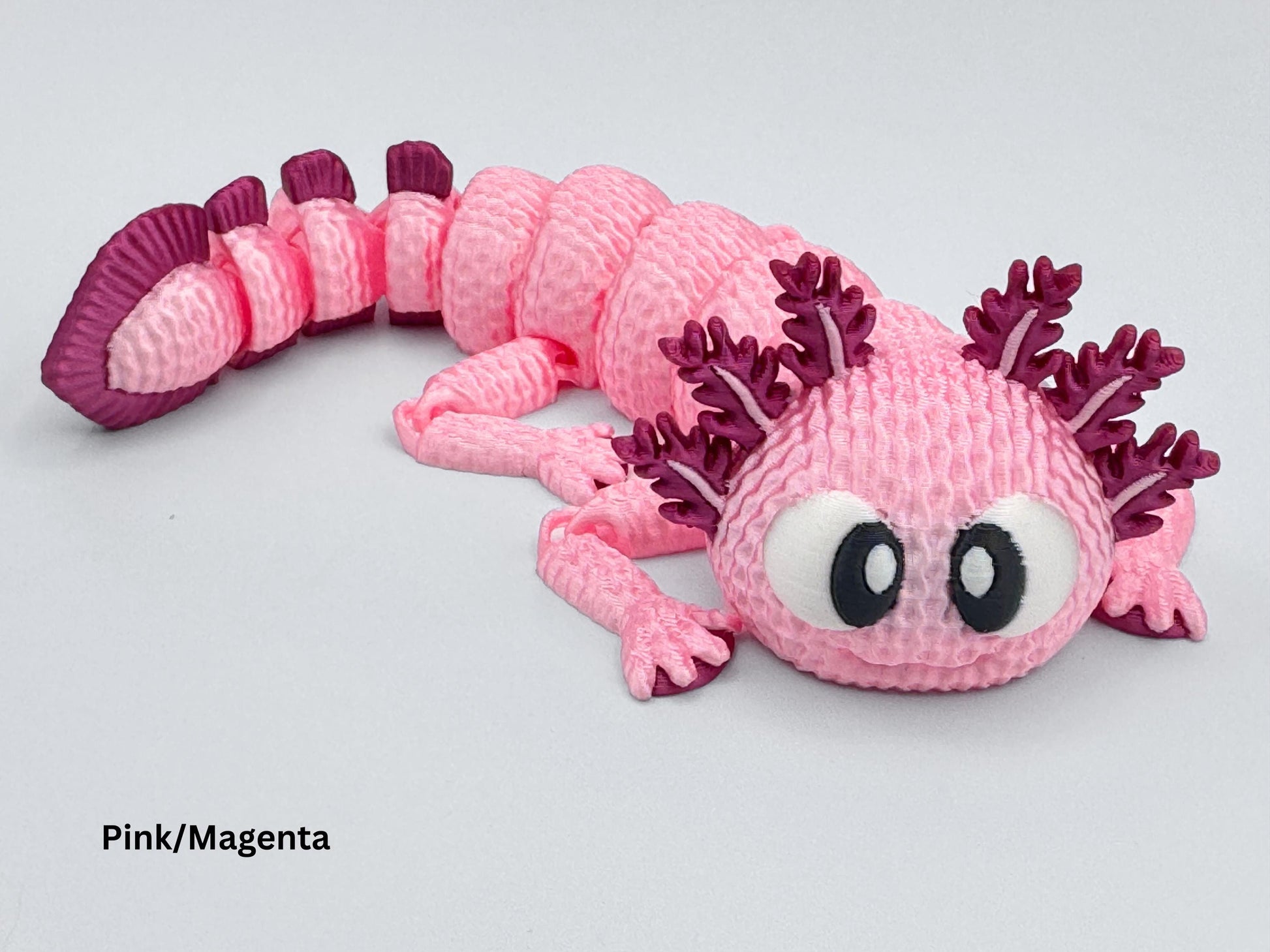 3D Printed Crochet Axolotl Figurine, Articulated Fidget Desk Companion