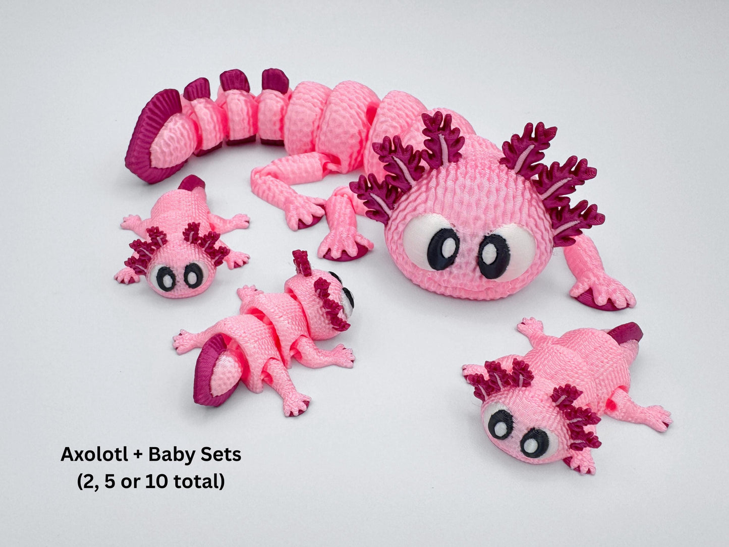 3D Printed Crochet Axolotl Figurine, Articulated Fidget Desk Companion