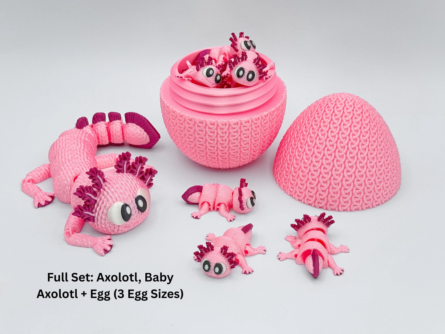 3D Printed Crochet Axolotl Figurine, Articulated Fidget Desk Companion