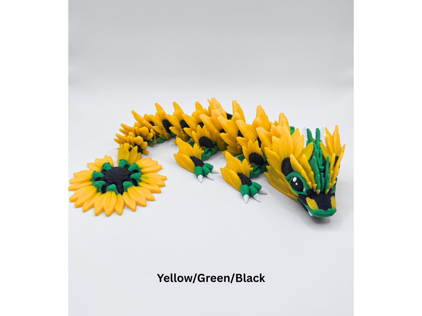 Sunflower Dragon 3D Printed Figurine, Articulated Fidget Fantasy Desk Decor, Custom Colors