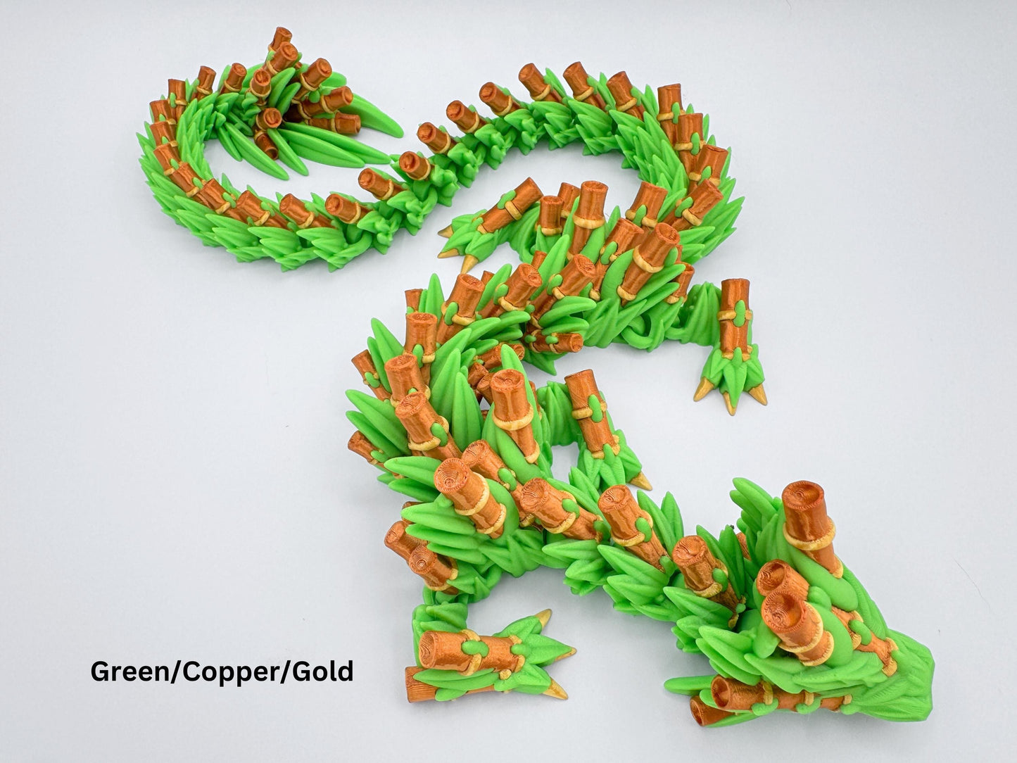 Articulated Bamboo Dragon, 3D Printed Figurine, Flexible Desk Decor Collectible