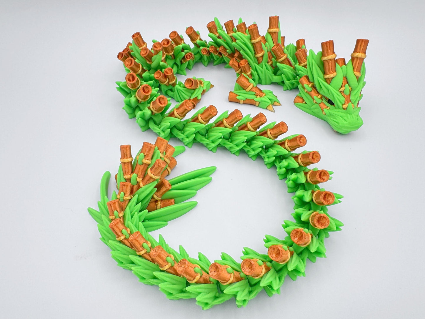 Articulated Bamboo Dragon, 3D Printed Figurine, Flexible Desk Decor Collectible