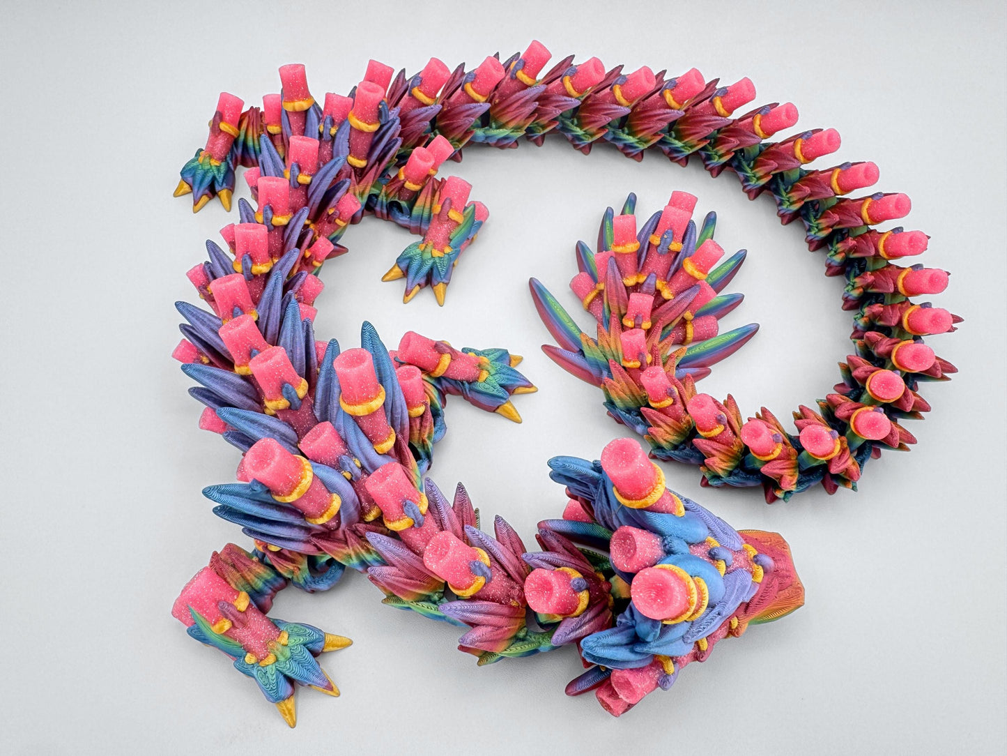 Articulated Bamboo Dragon, 3D Printed Figurine, Flexible Desk Decor Collectible