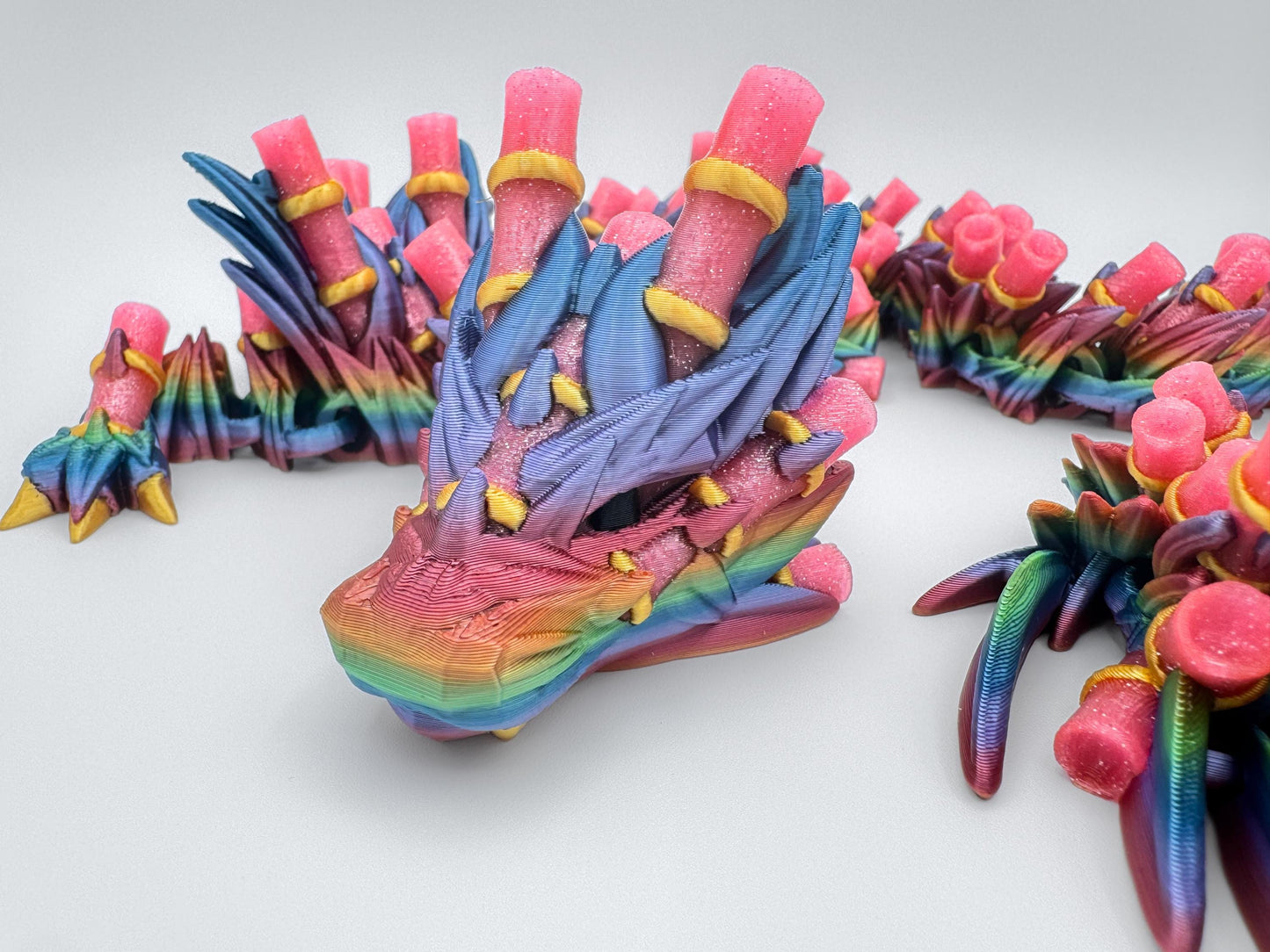 Articulated Bamboo Dragon, 3D Printed Figurine, Flexible Desk Decor Collectible