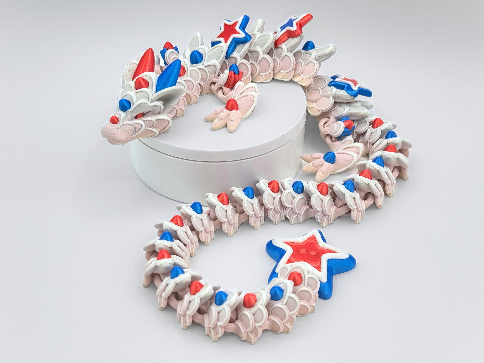 3D Printed Cookie Dragon, Patriotic 4th of July Decor Figurine