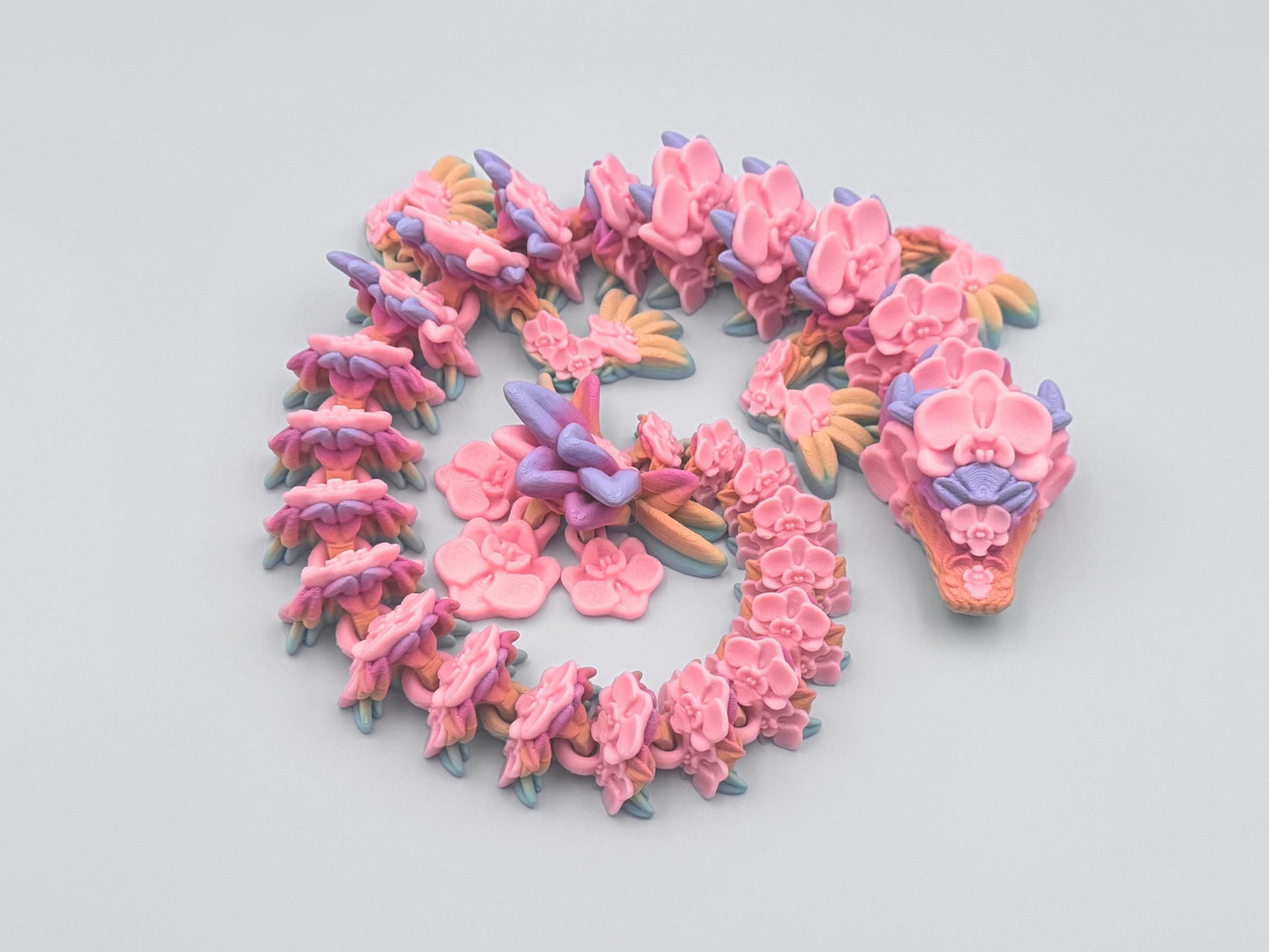 Orchid Dragon, 3D Printed Articulated Figure, Floral Display
