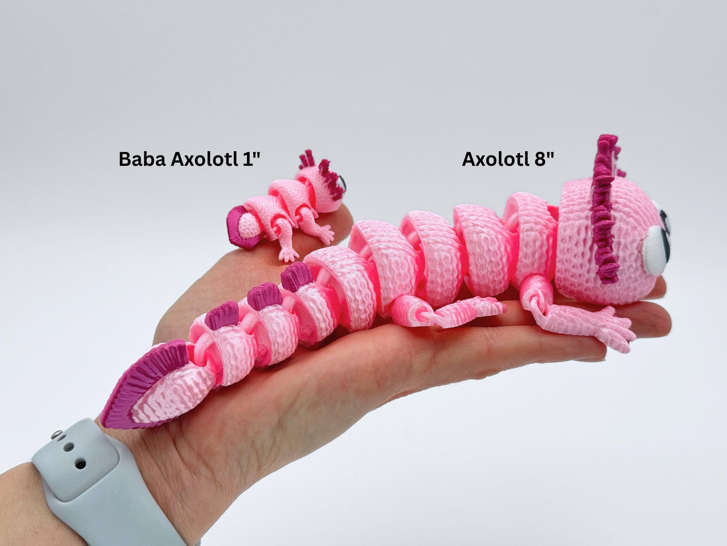 3D Printed Crochet Axolotl Figurine, Articulated Fidget Desk Companion