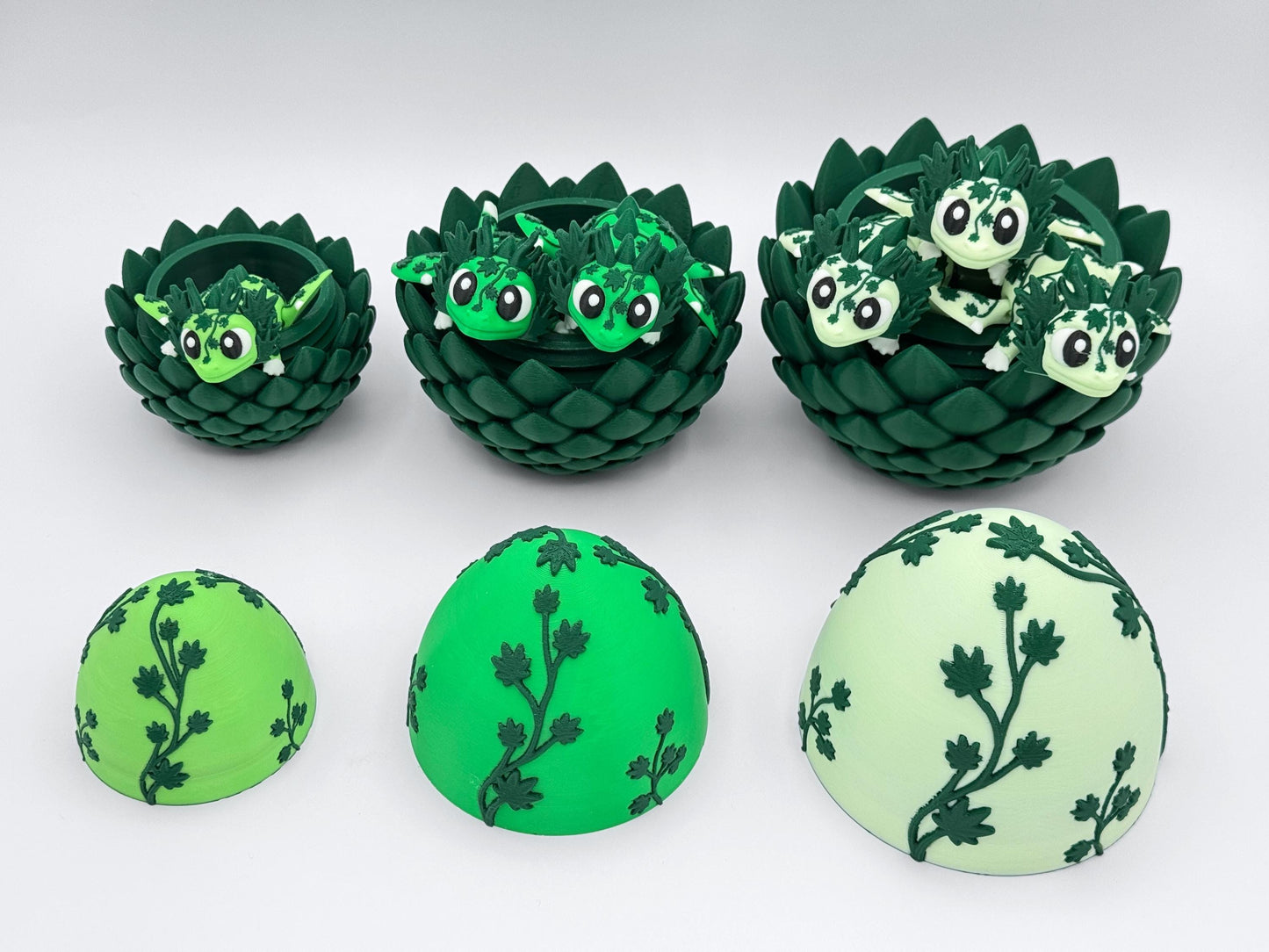 Cannabis Dragon Egg 3D Printed Articulated Figurine Set, Pot Leaf Shelf Decor