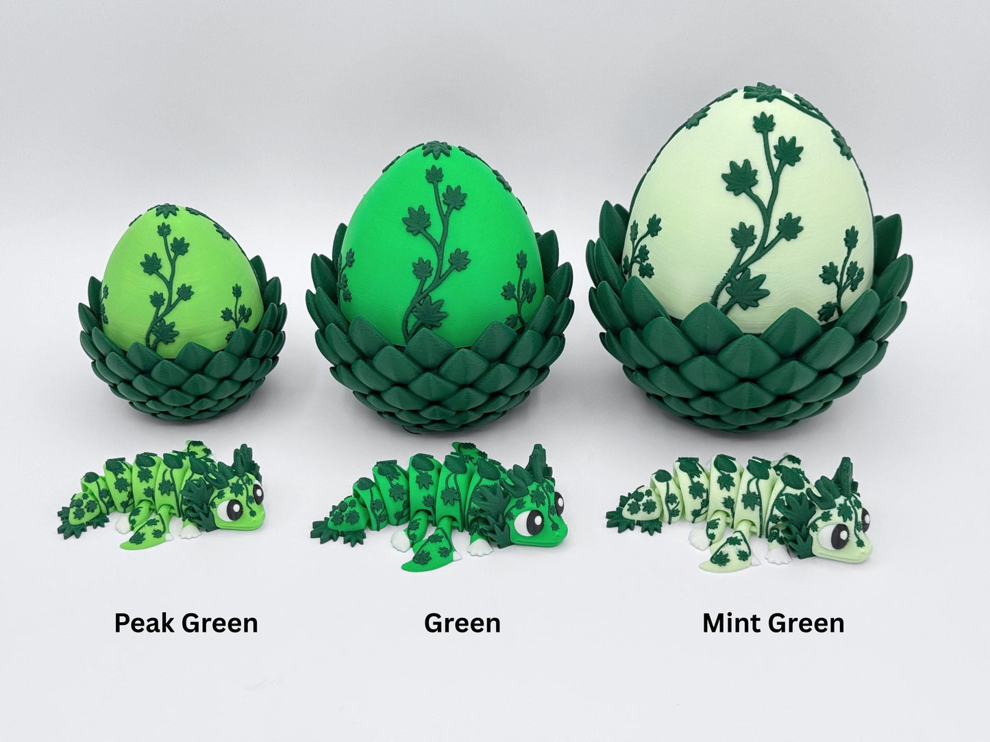 Cannabis Dragon Egg 3D Printed Articulated Figurine Set, Pot Leaf Shelf Decor
