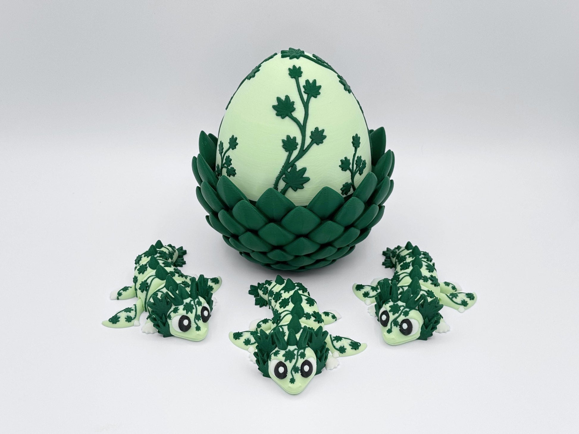 Cannabis Dragon Egg 3D Printed Articulated Figurine Set, Pot Leaf Shelf Decor