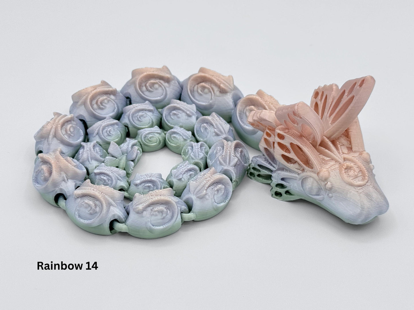 3D Printed Articulated Snake Butterfly Figurine, Fantasy Creature Desk Decor