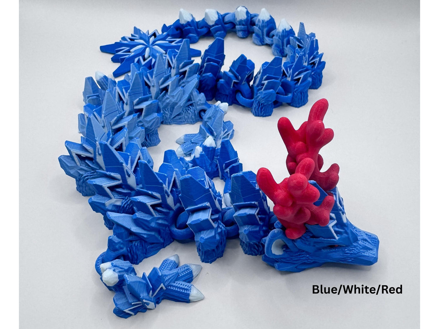 Winter Dragon Figurine, 3D Printed Articulated Frosty Desk Ornament