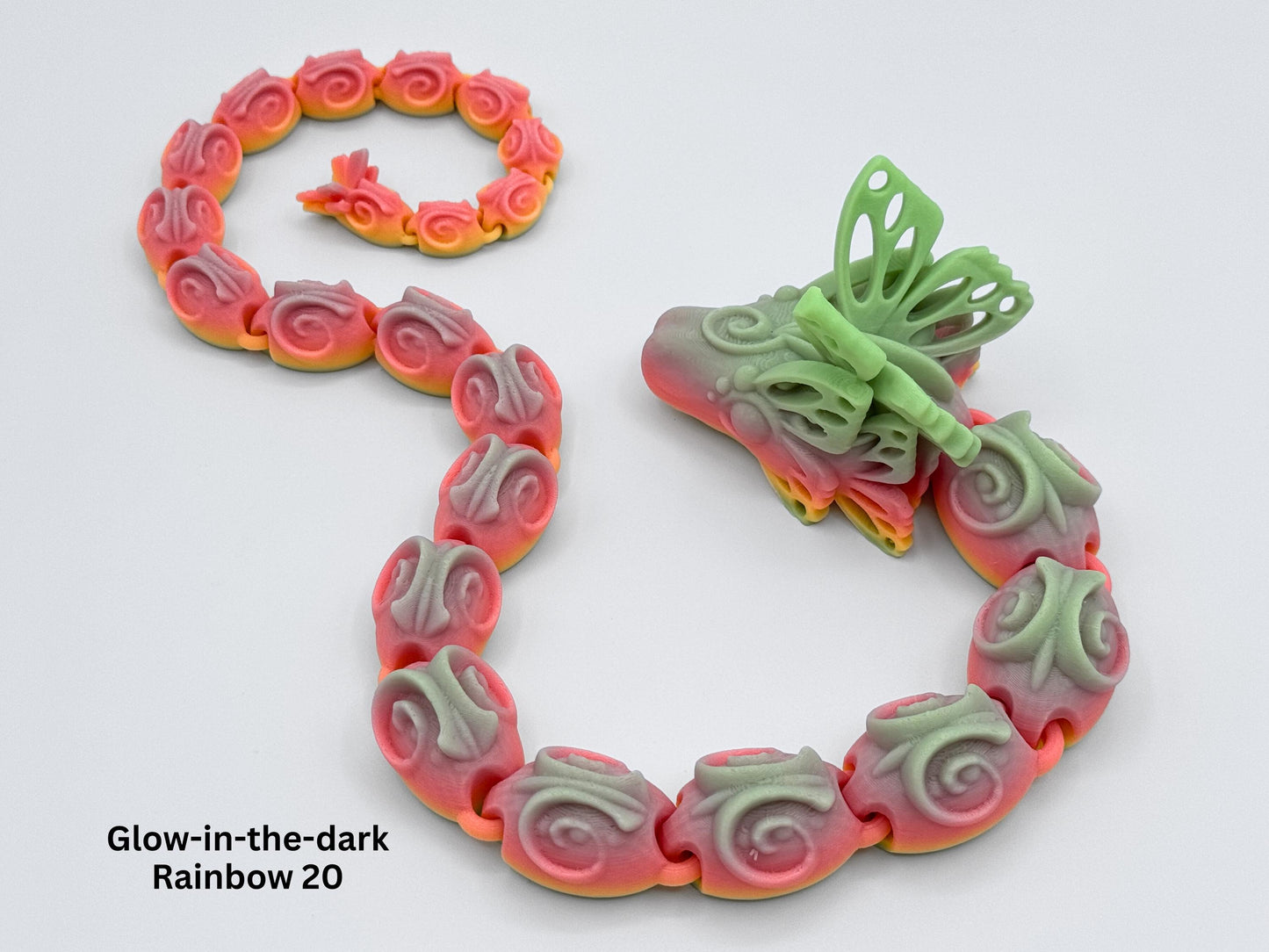 3D Printed Articulated Snake Butterfly Figurine, Fantasy Creature Desk Decor