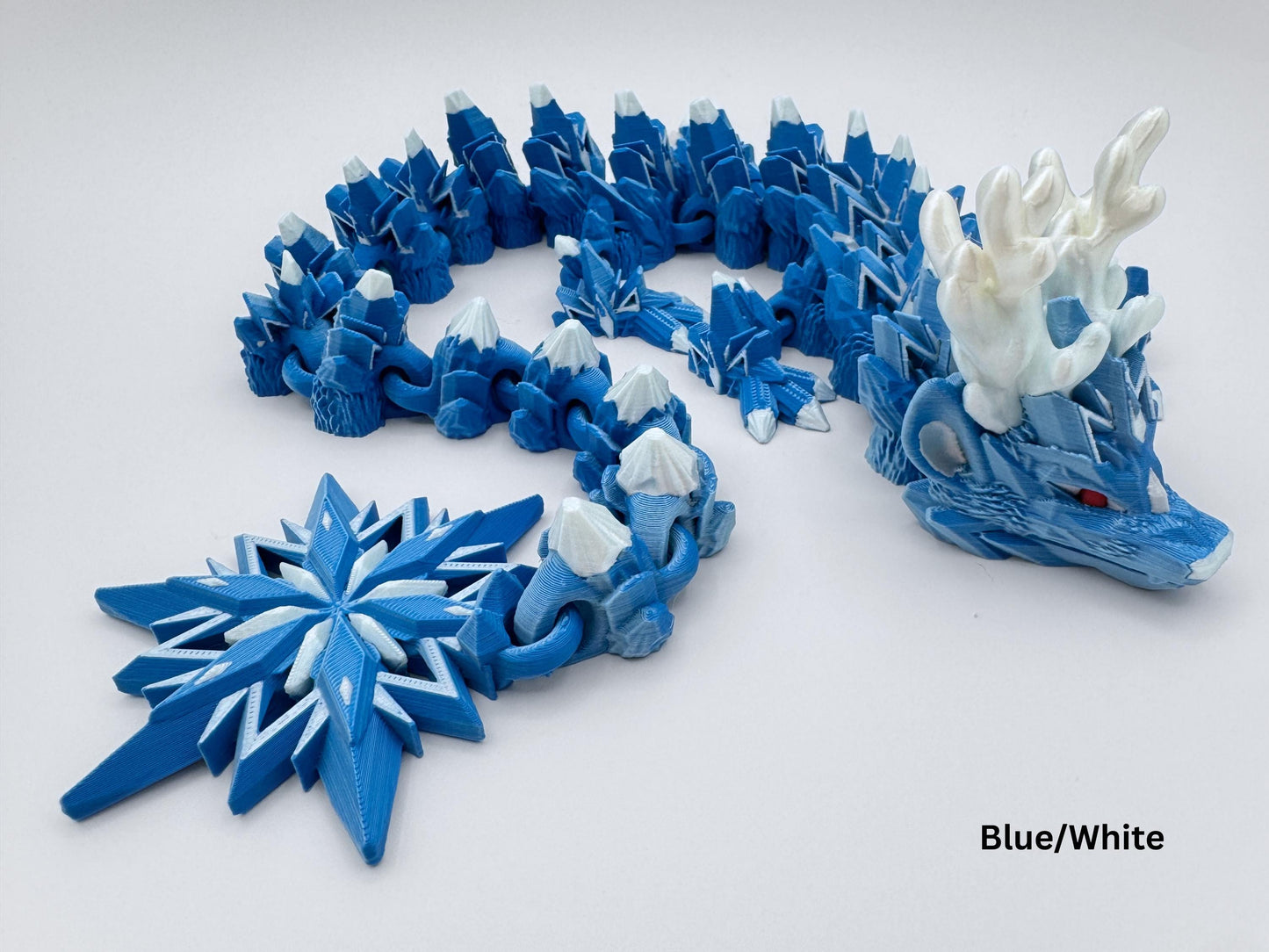 Winter Dragon Figurine, 3D Printed Articulated Frosty Desk Ornament