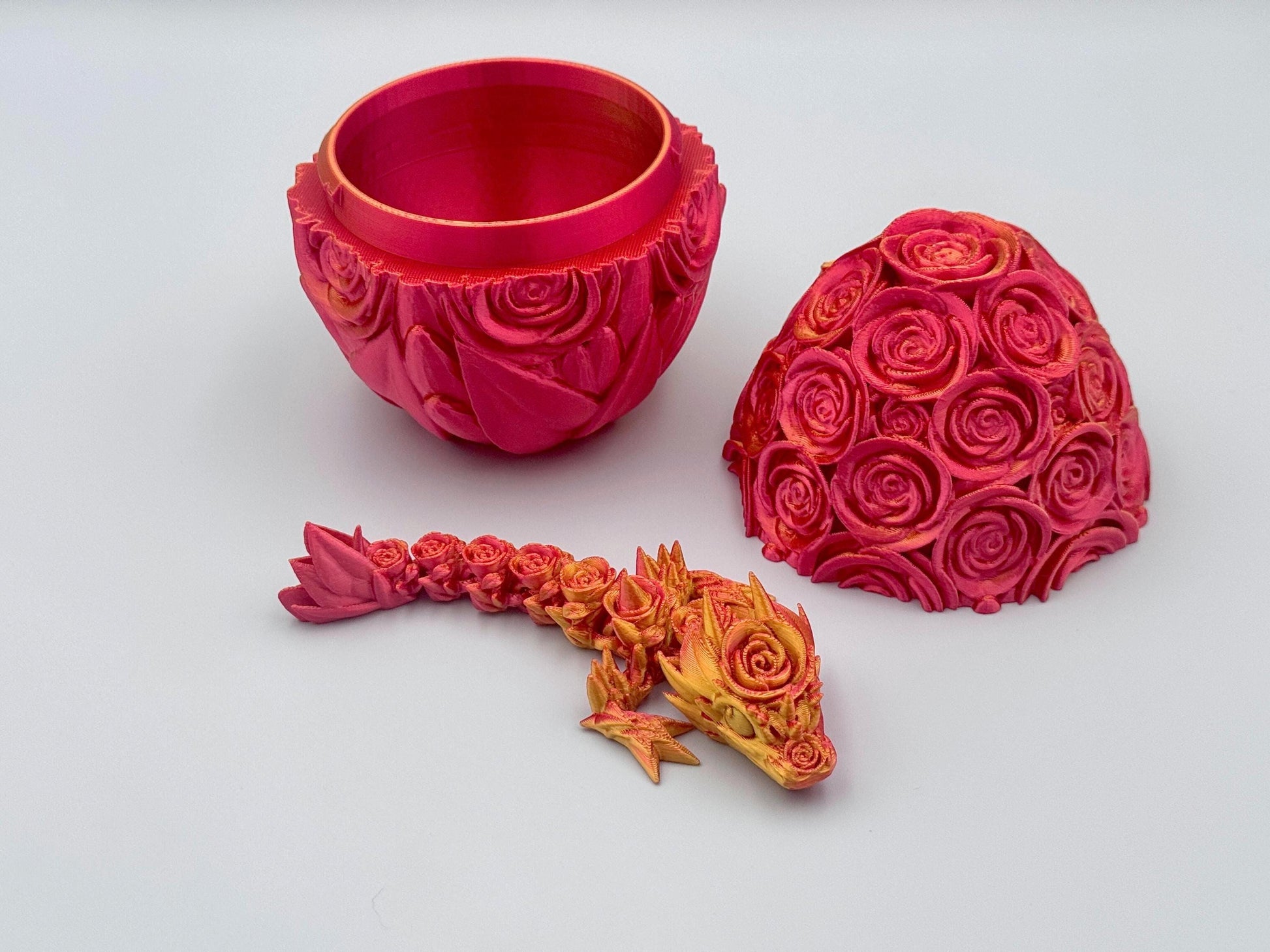 Baby Rose Dragon with Egg, 3D Printed Mystical Creature