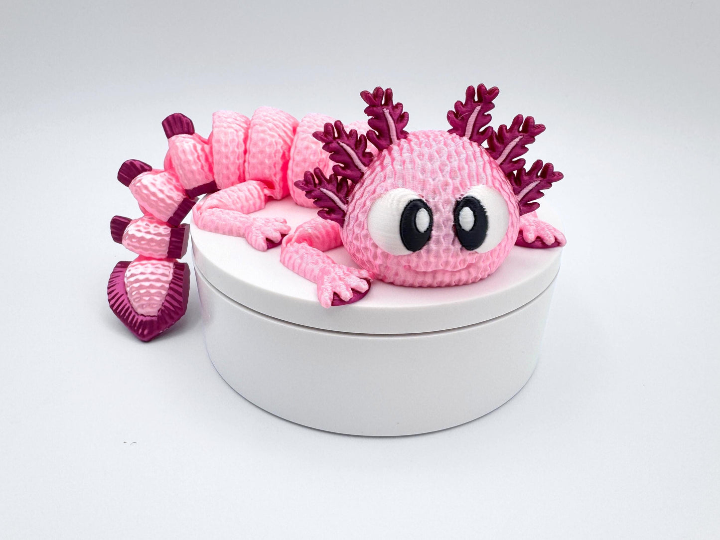 3D Printed Crochet Axolotl Figurine, Articulated Fidget Desk Companion