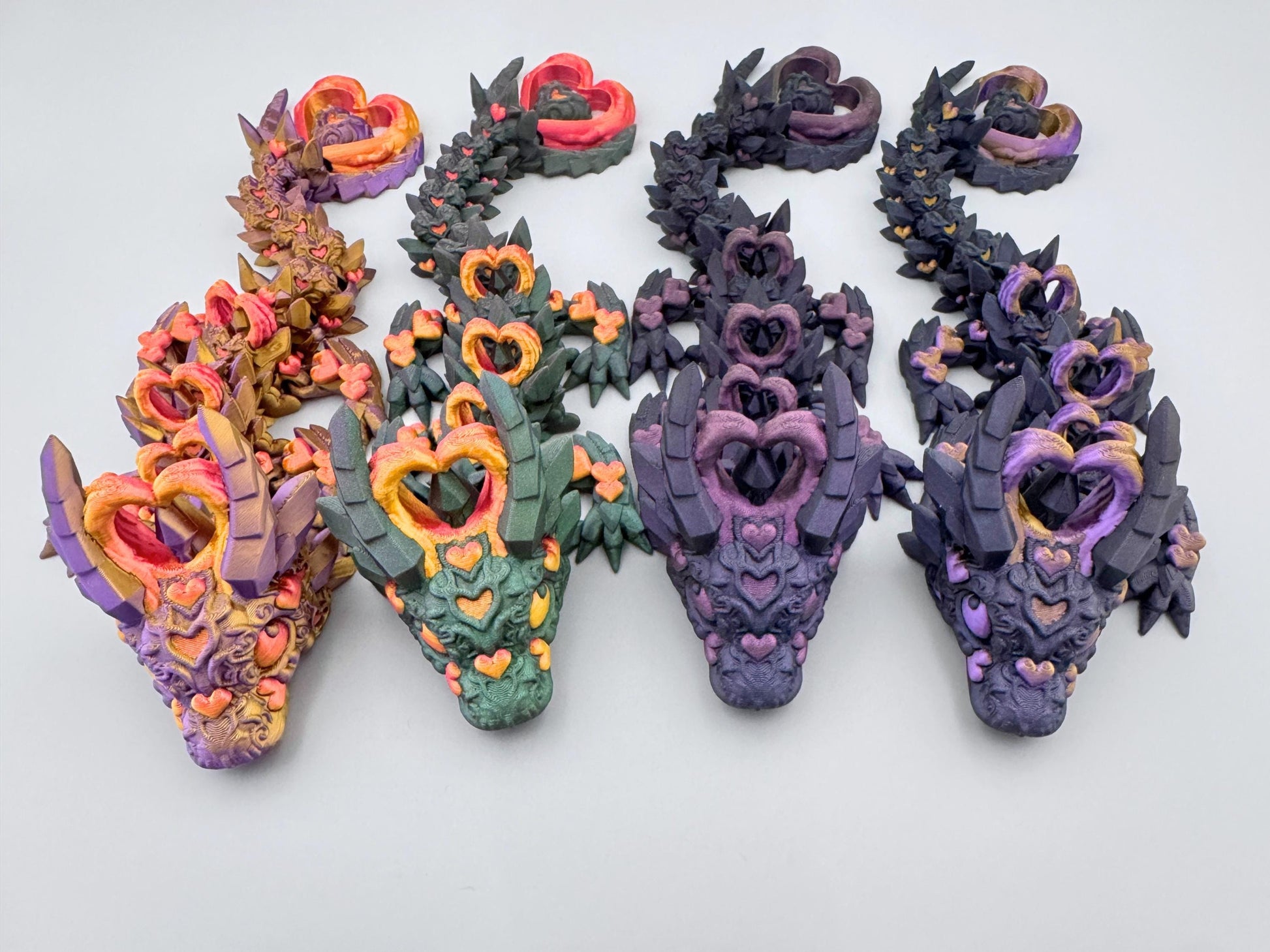 3D Printed Dark Heart Dragon Figurine, Articulated Fidget Desk Decor