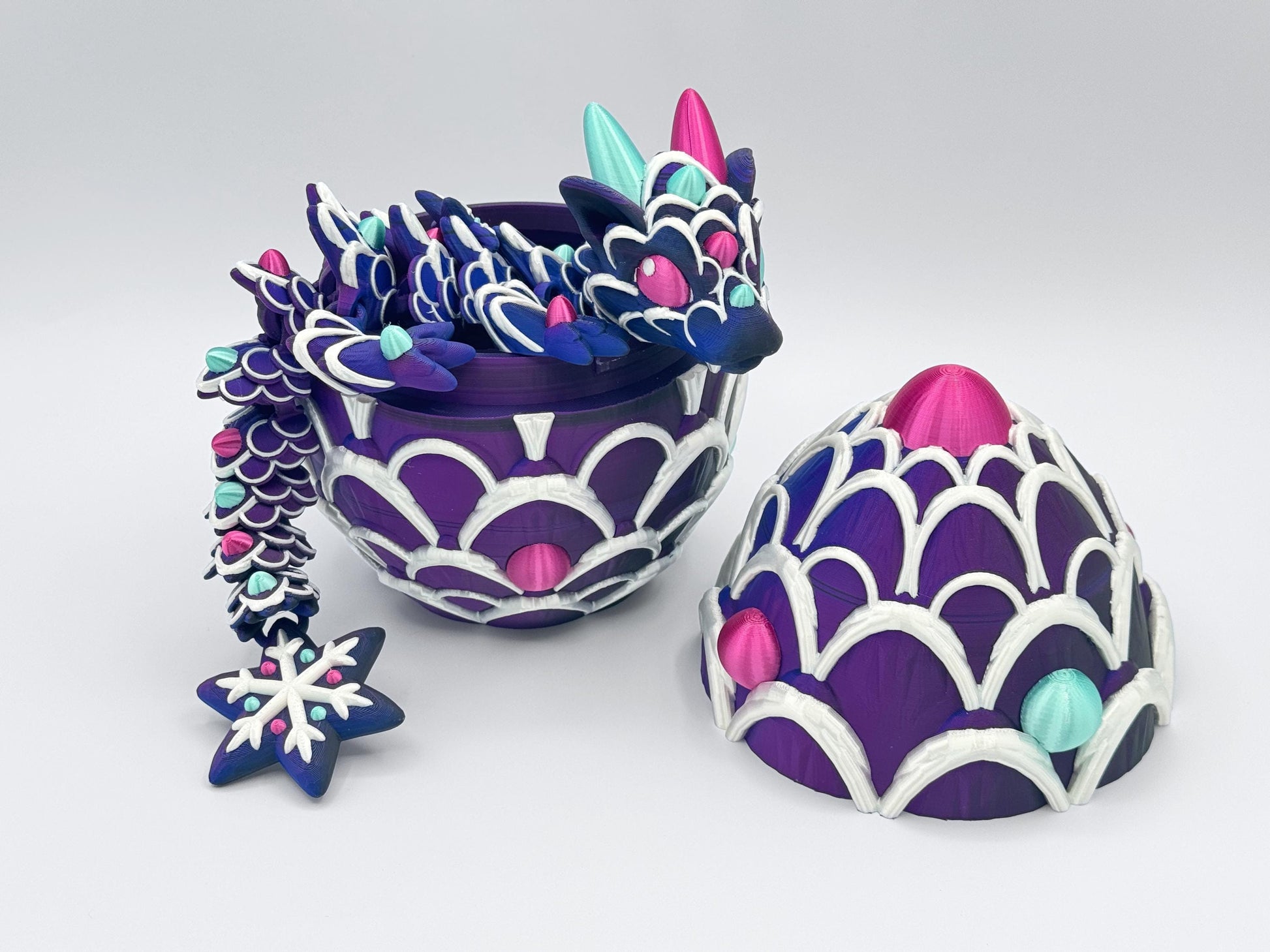 Gingerbread Dragon 3D Printed Articulated Figurine, Snowflake Christmas Tabletop Decor