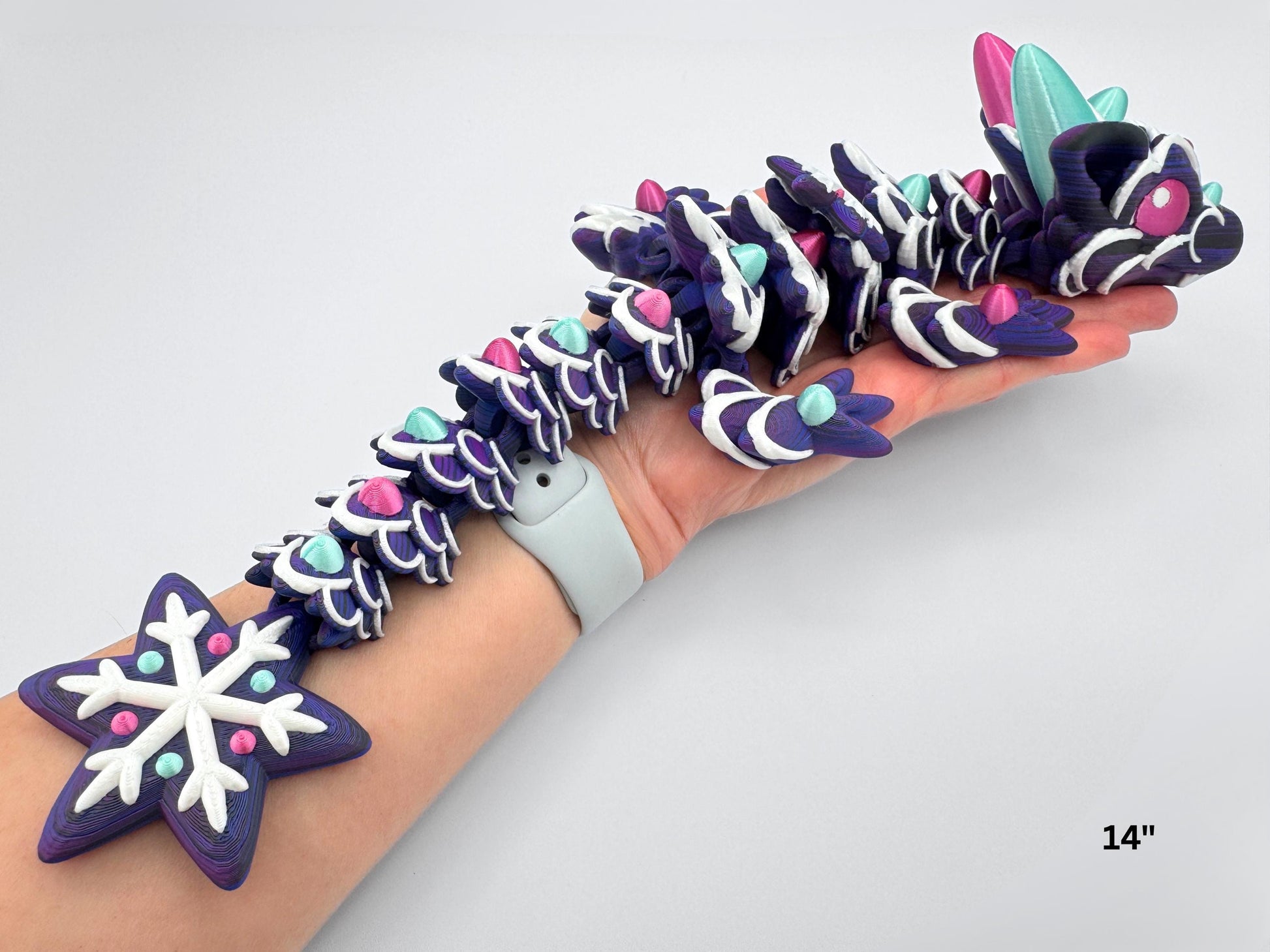 Gingerbread Dragon 3D Printed Articulated Figurine, Snowflake Christmas Tabletop Decor