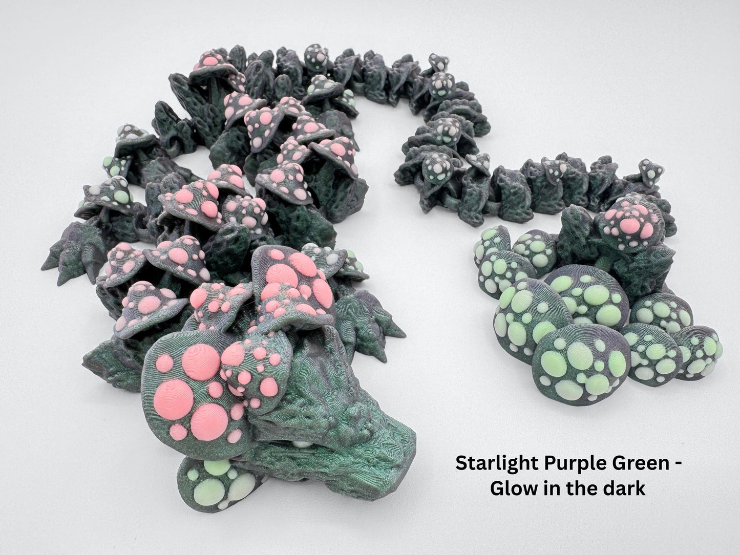 Articulated Mushroom Dragon Figurine, 3D Printed Fantasy Creature, Fungi Shelf Decor