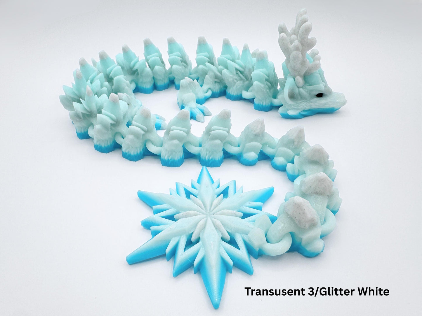 Winter Dragon Figurine, 3D Printed Articulated Frosty Desk Ornament