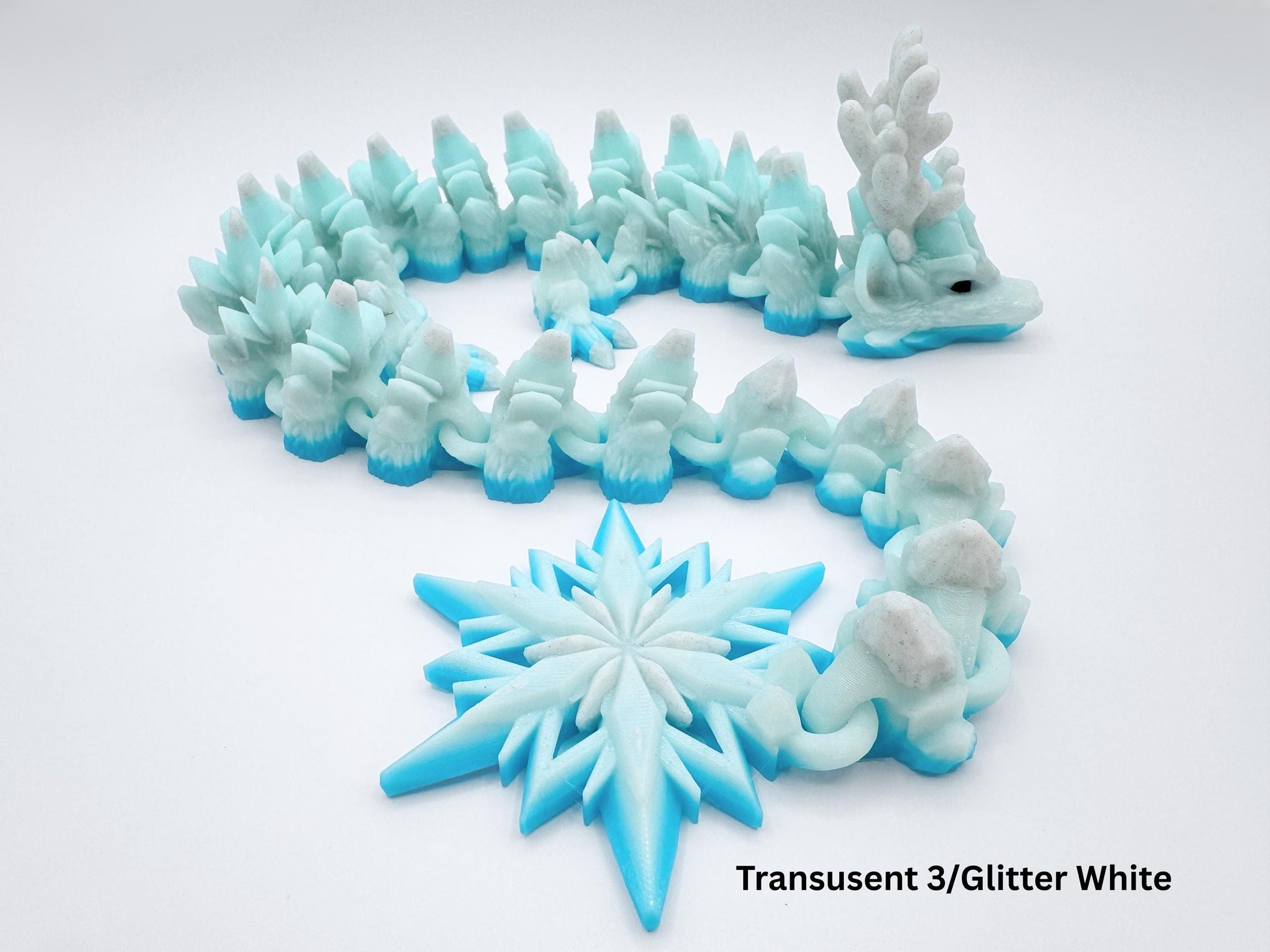 Winter Dragon Figurine, 3D Printed Articulated Frosty Desk Ornament