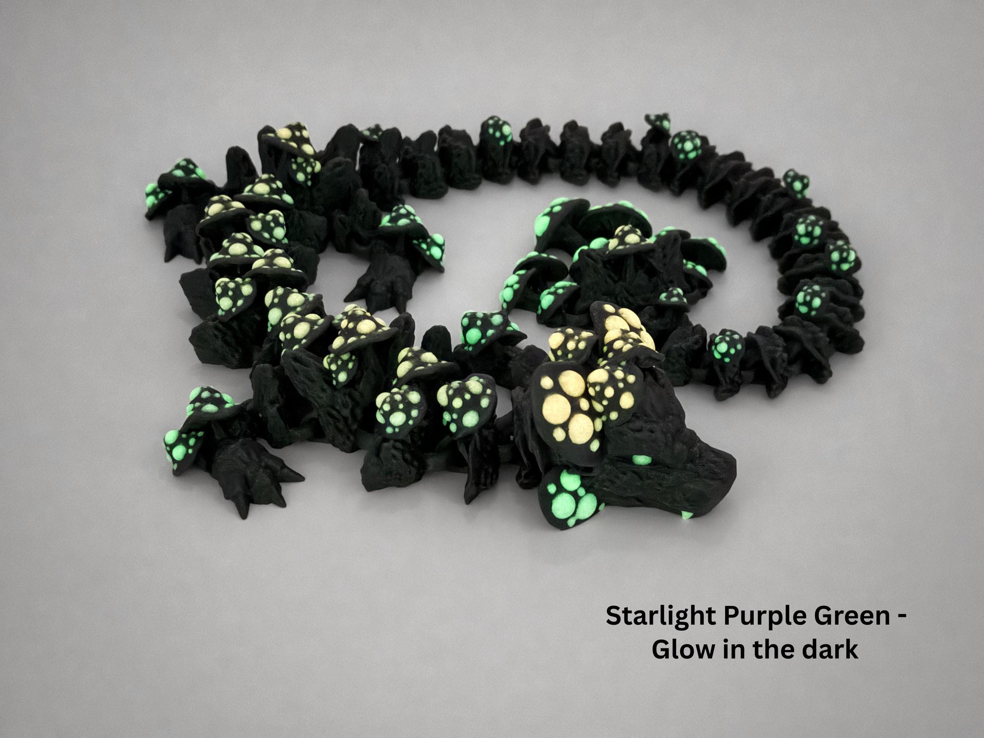 Articulated Mushroom Dragon Figurine, 3D Printed Fantasy Creature, Fungi Shelf Decor