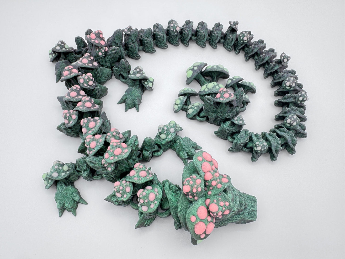 Articulated Mushroom Dragon Figurine, 3D Printed Fantasy Creature, Fungi Shelf Decor