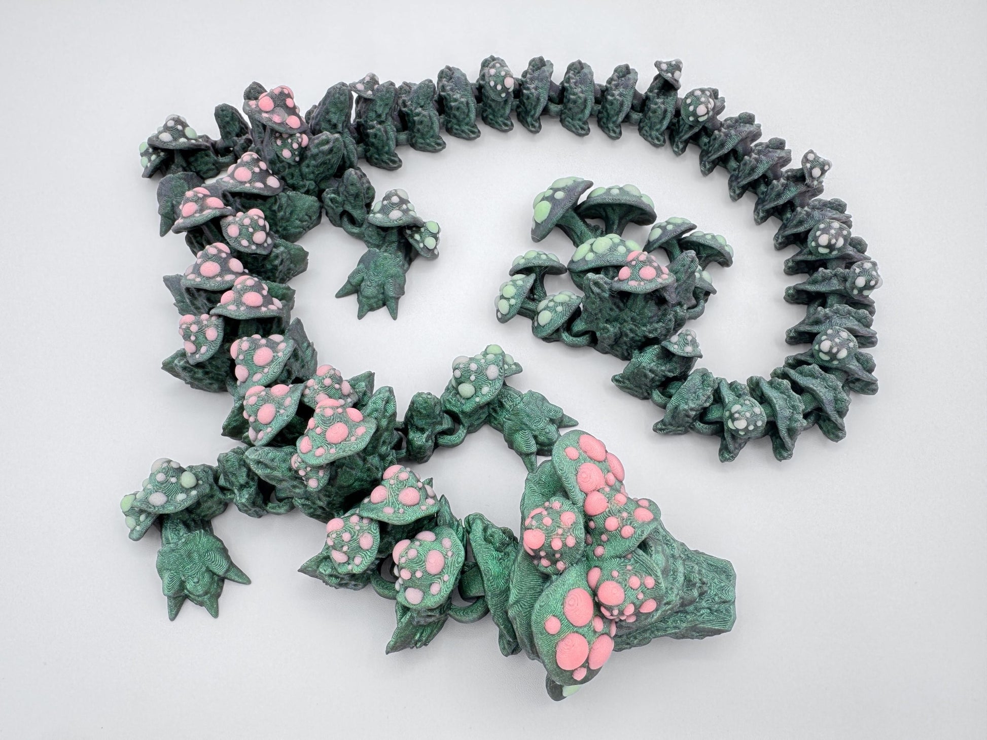 Articulated Mushroom Dragon Figurine, 3D Printed Fantasy Creature, Fungi Shelf Decor