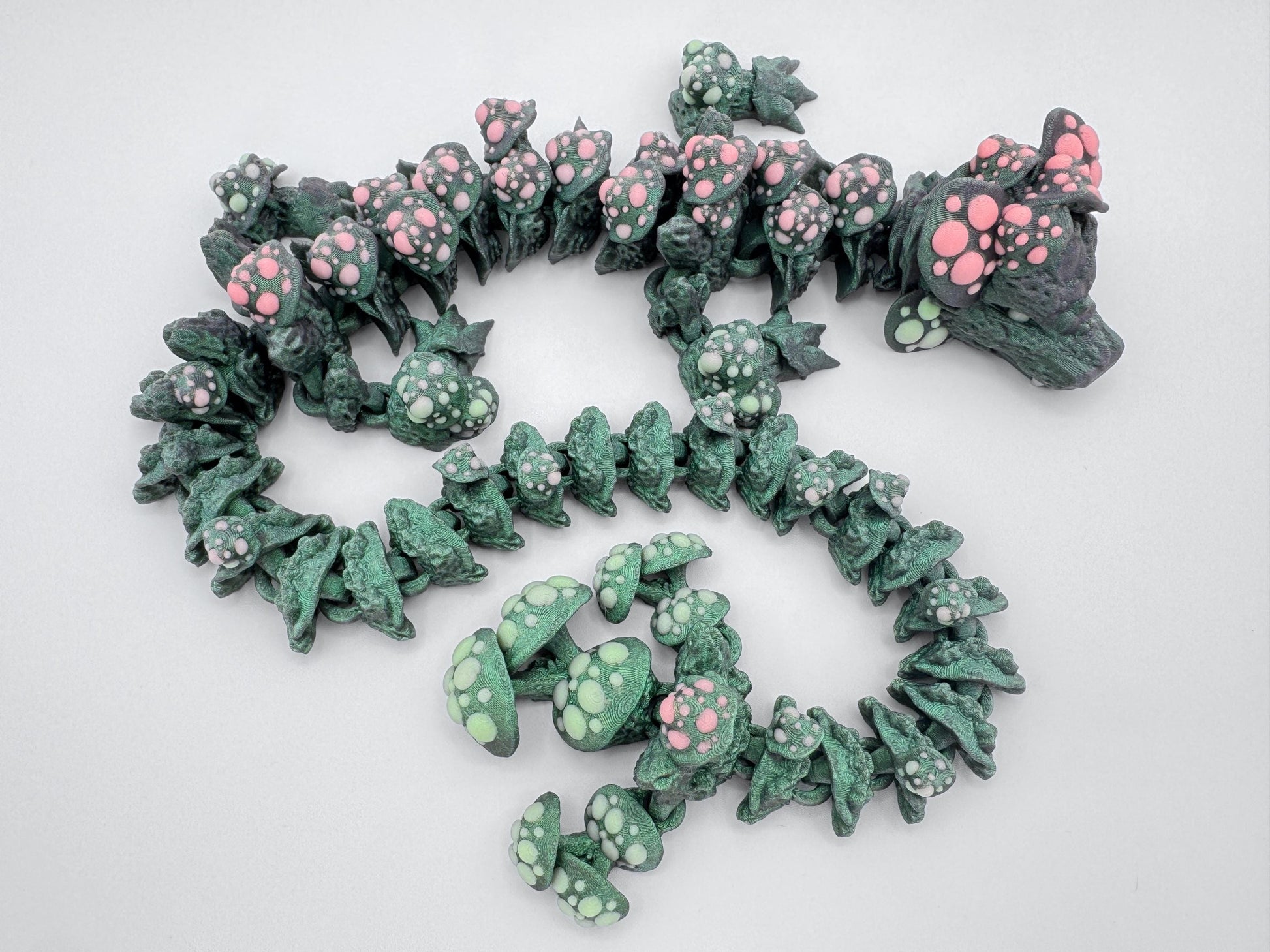 Articulated Mushroom Dragon Figurine, 3D Printed Fantasy Creature, Fungi Shelf Decor