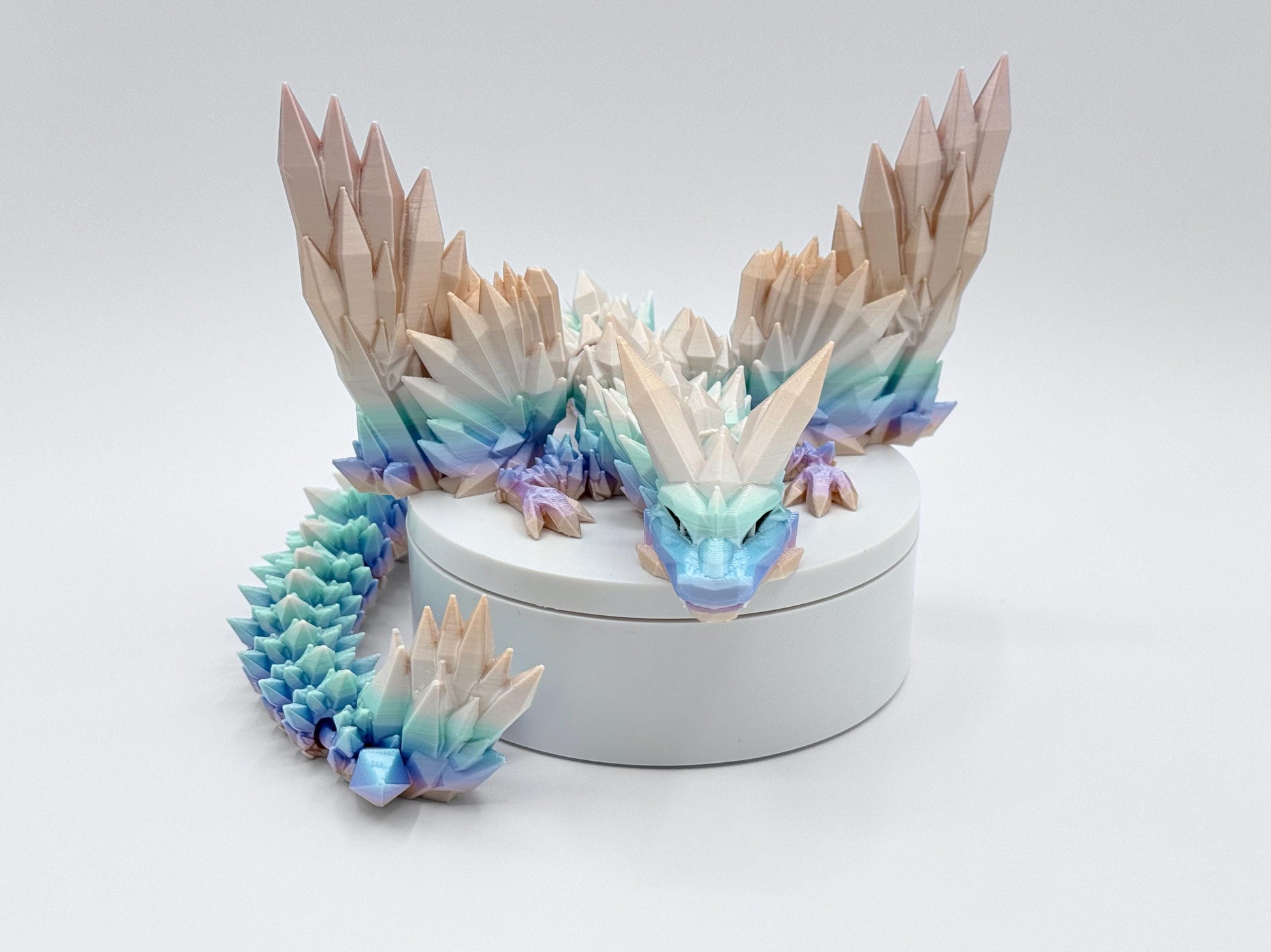 Crystal Dragon 3D Printed Figurine, Articulated Winged Fantasy Decor