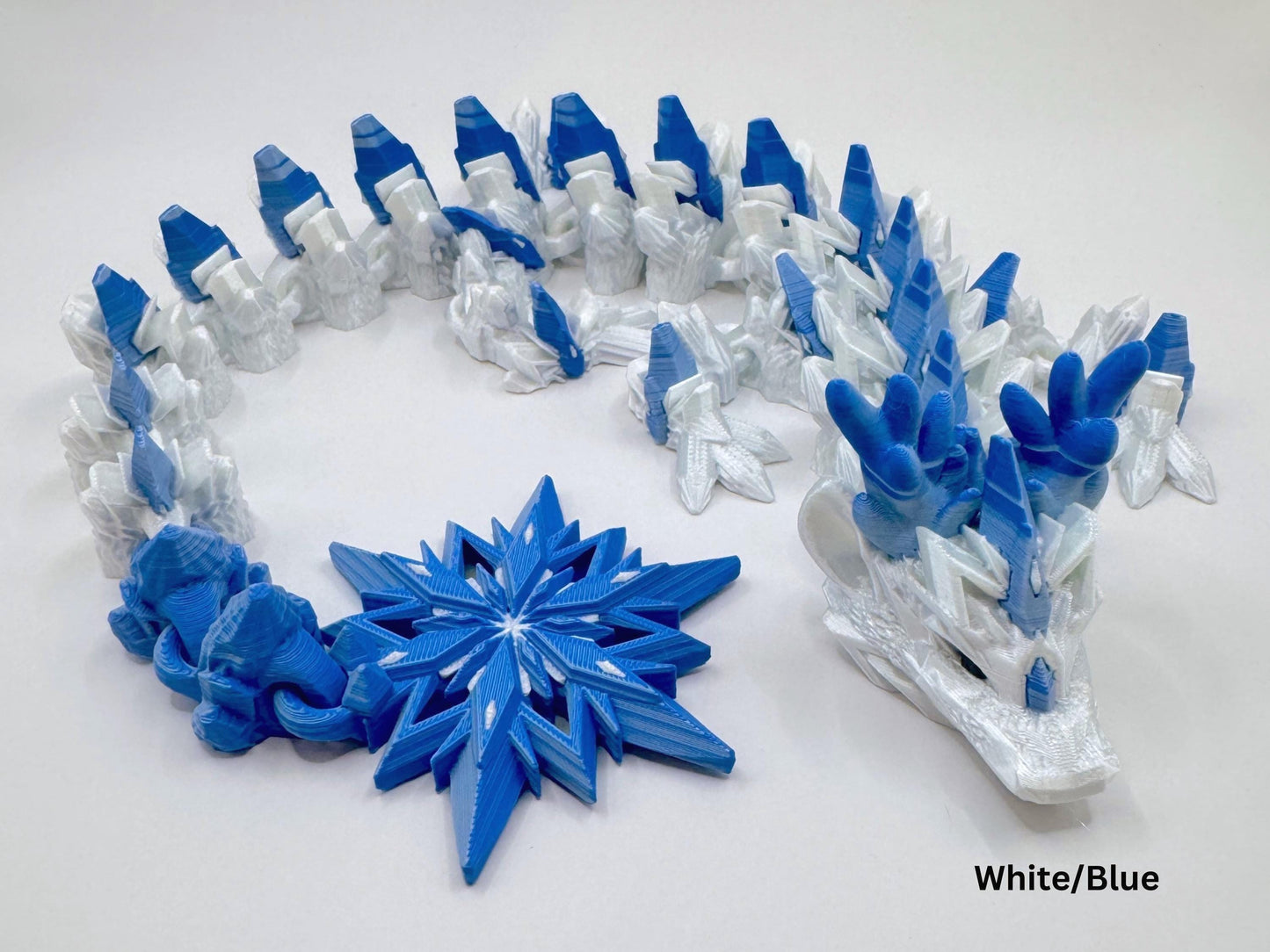 Winter Dragon Figurine, 3D Printed Articulated Frosty Desk Ornament