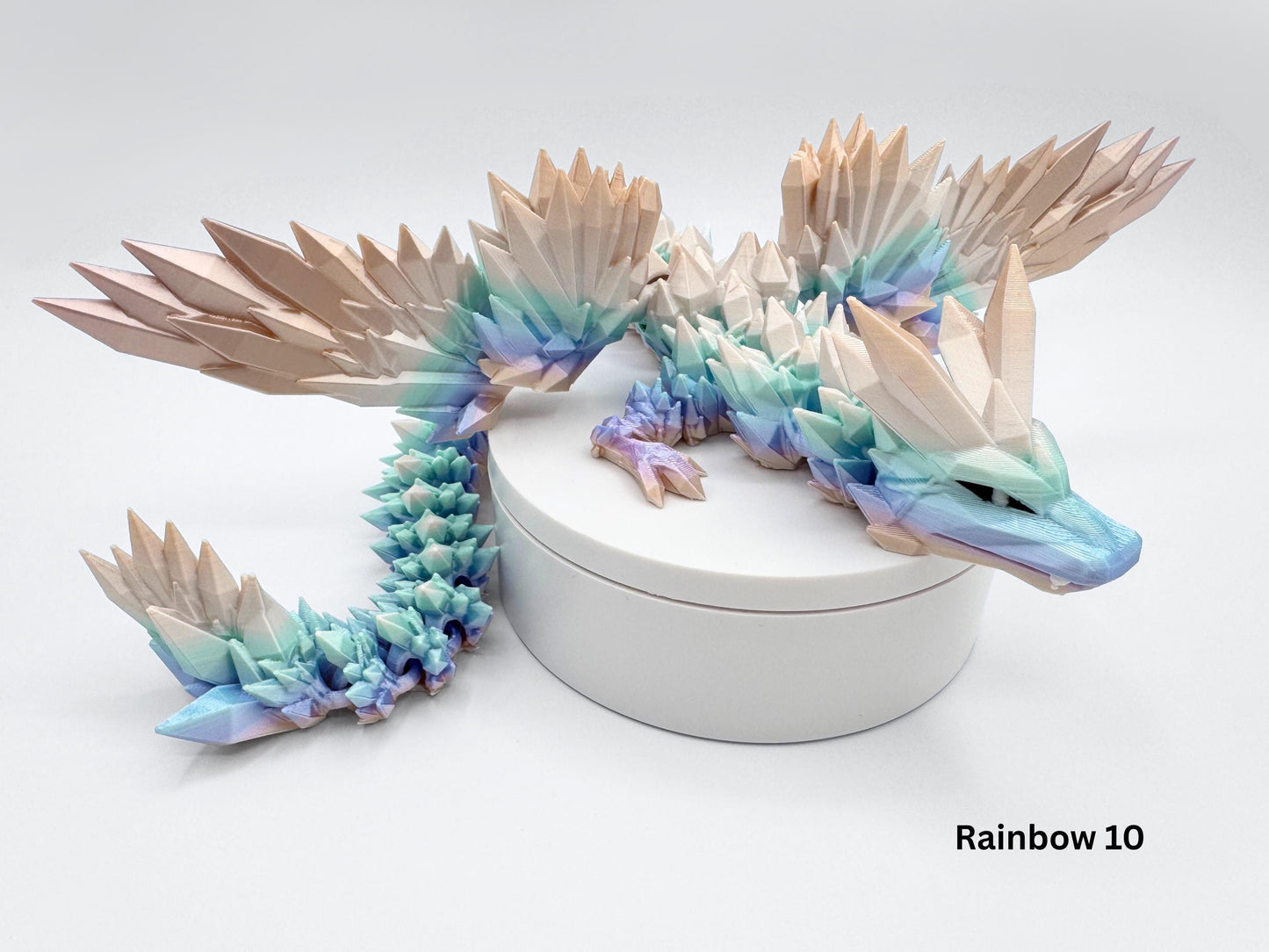 Crystal Dragon 3D Printed Figurine, Articulated Winged Fantasy Decor