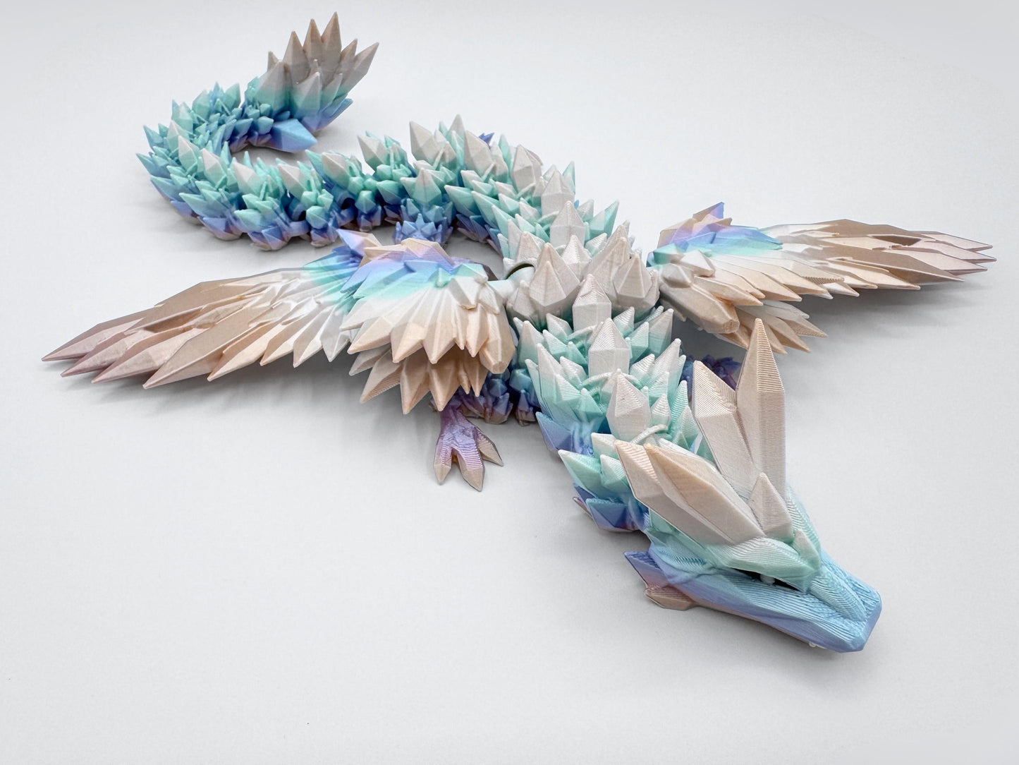 Crystal Dragon 3D Printed Figurine, Articulated Winged Fantasy Decor