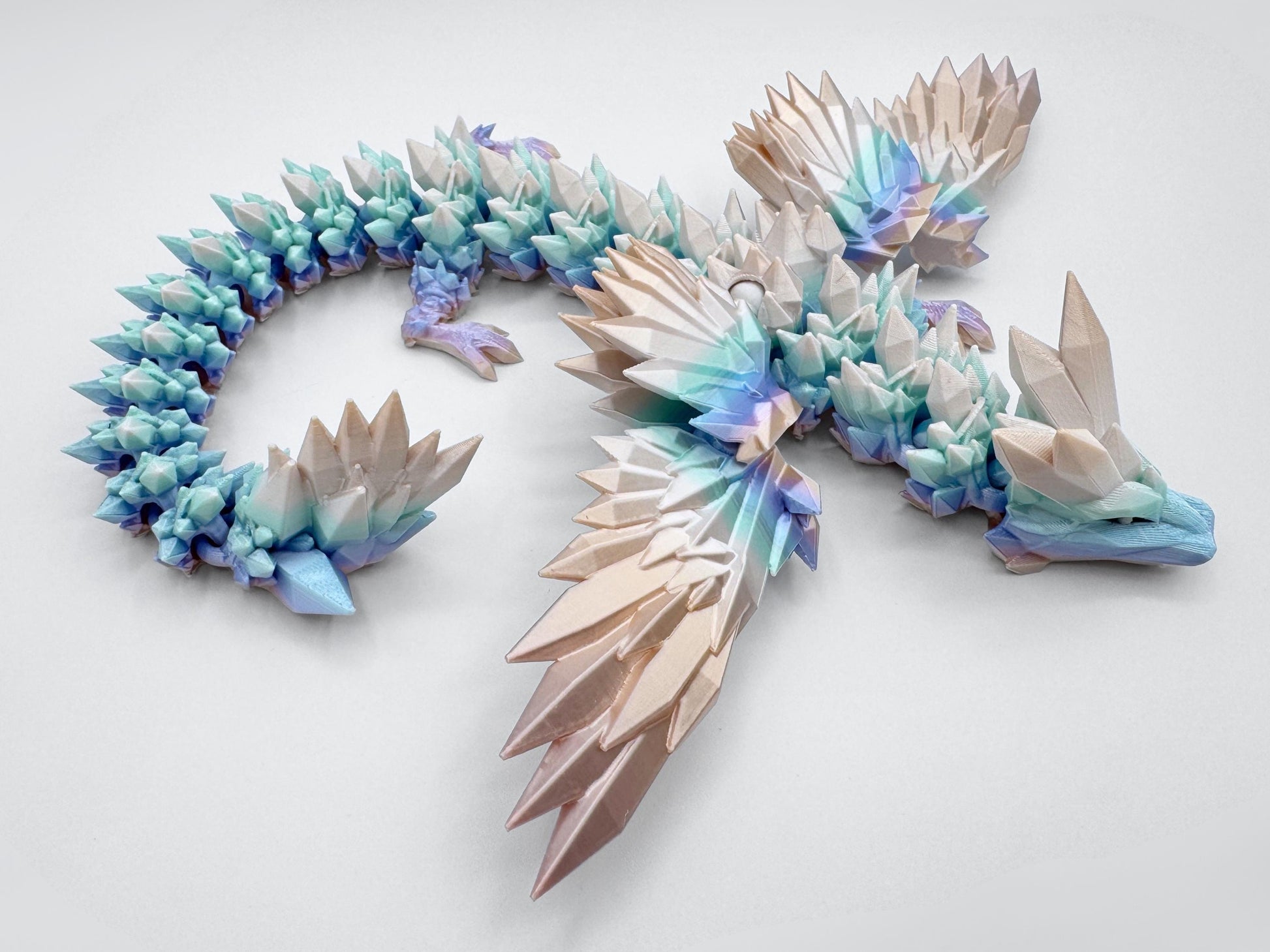 Crystal Dragon 3D Printed Figurine, Articulated Winged Fantasy Decor