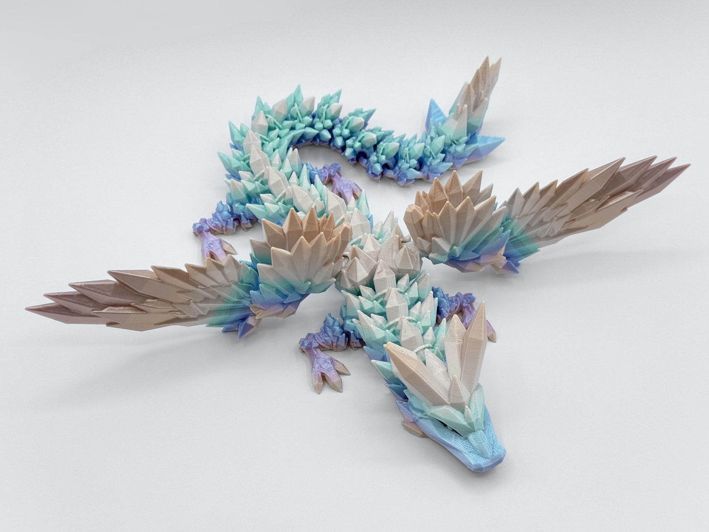 Crystal Dragon 3D Printed Figurine, Articulated Winged Fantasy Decor