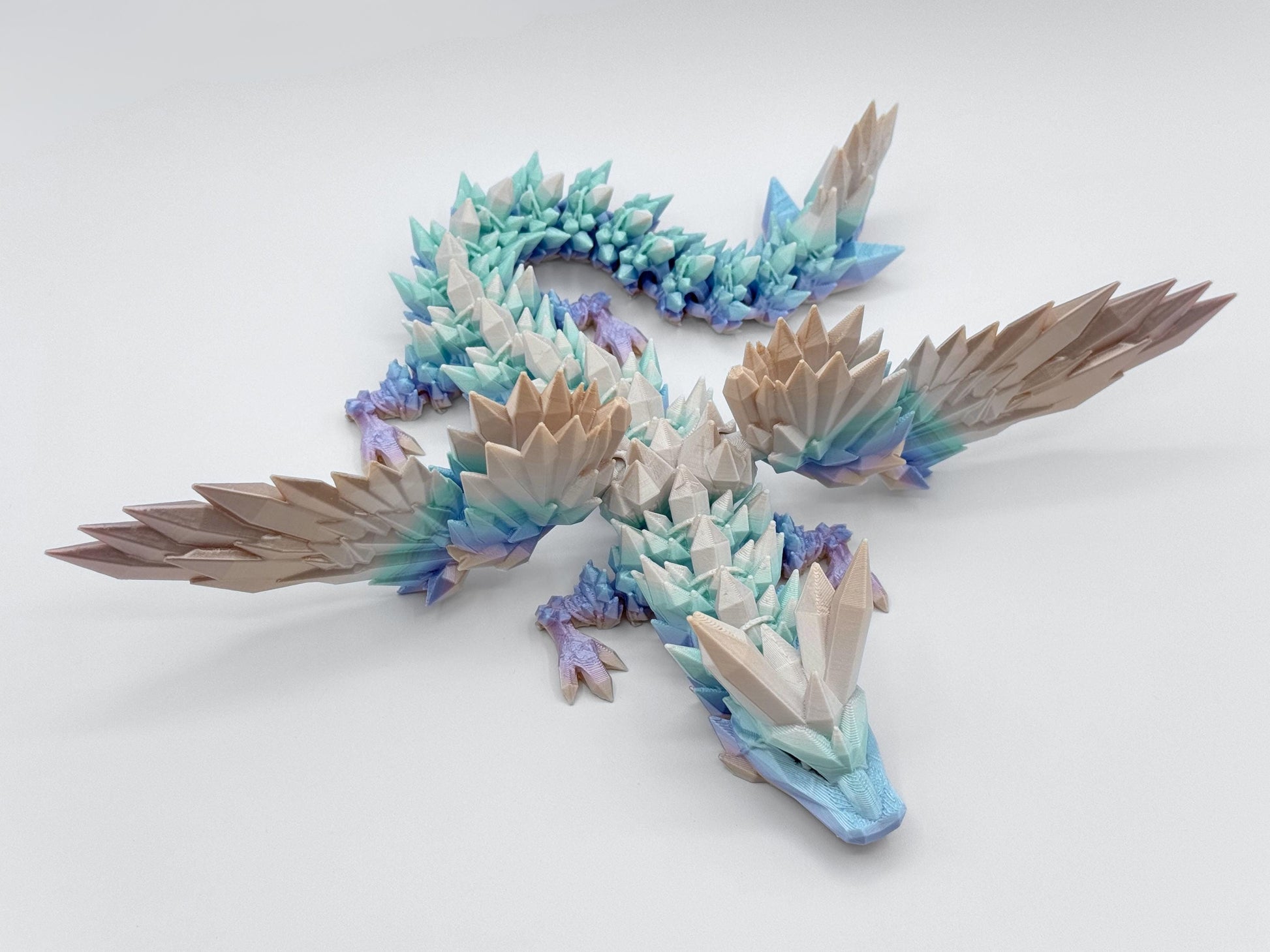 Crystal Dragon 3D Printed Figurine, Articulated Winged Fantasy Decor