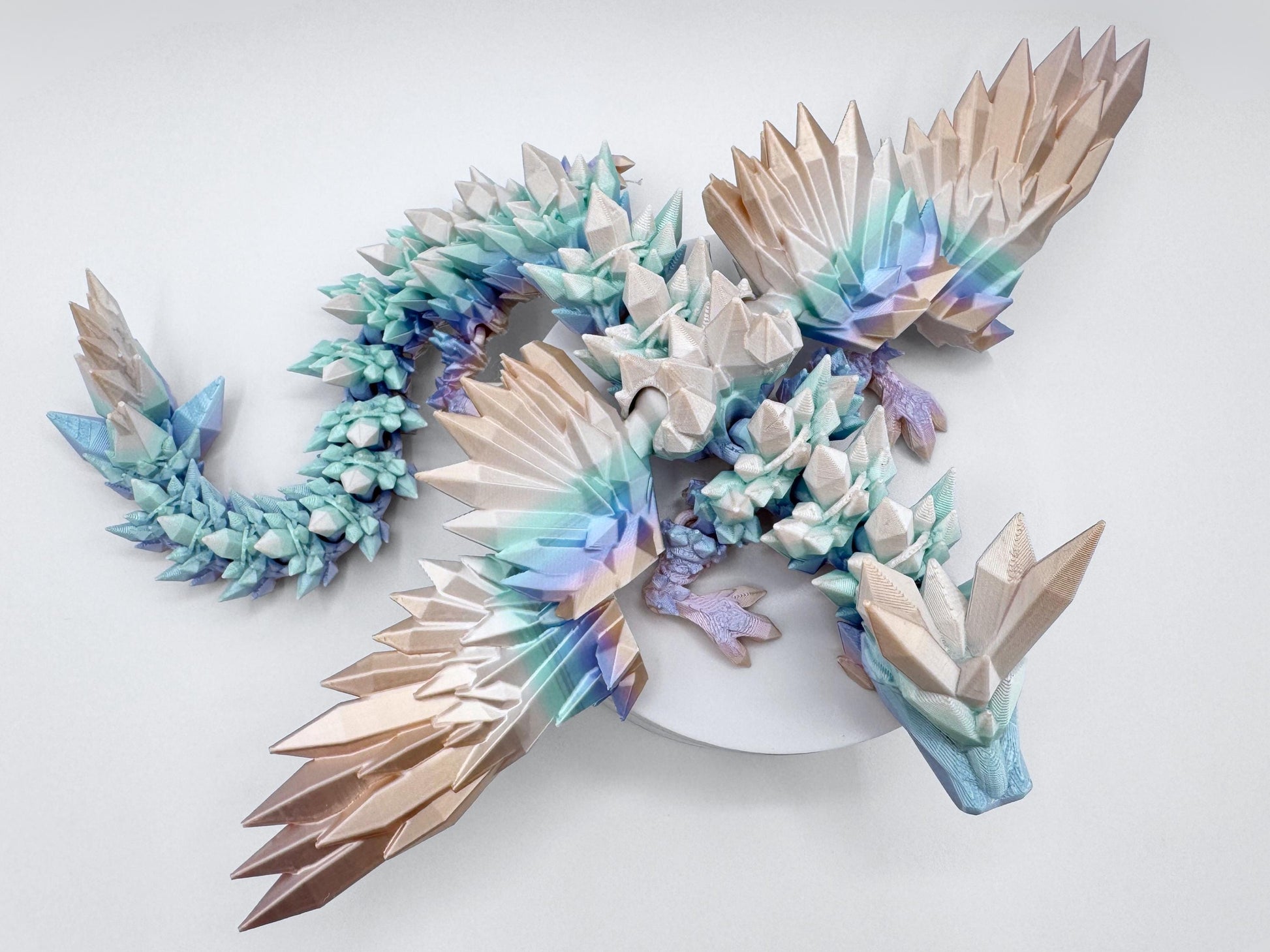 Crystal Dragon 3D Printed Figurine, Articulated Winged Fantasy Decor