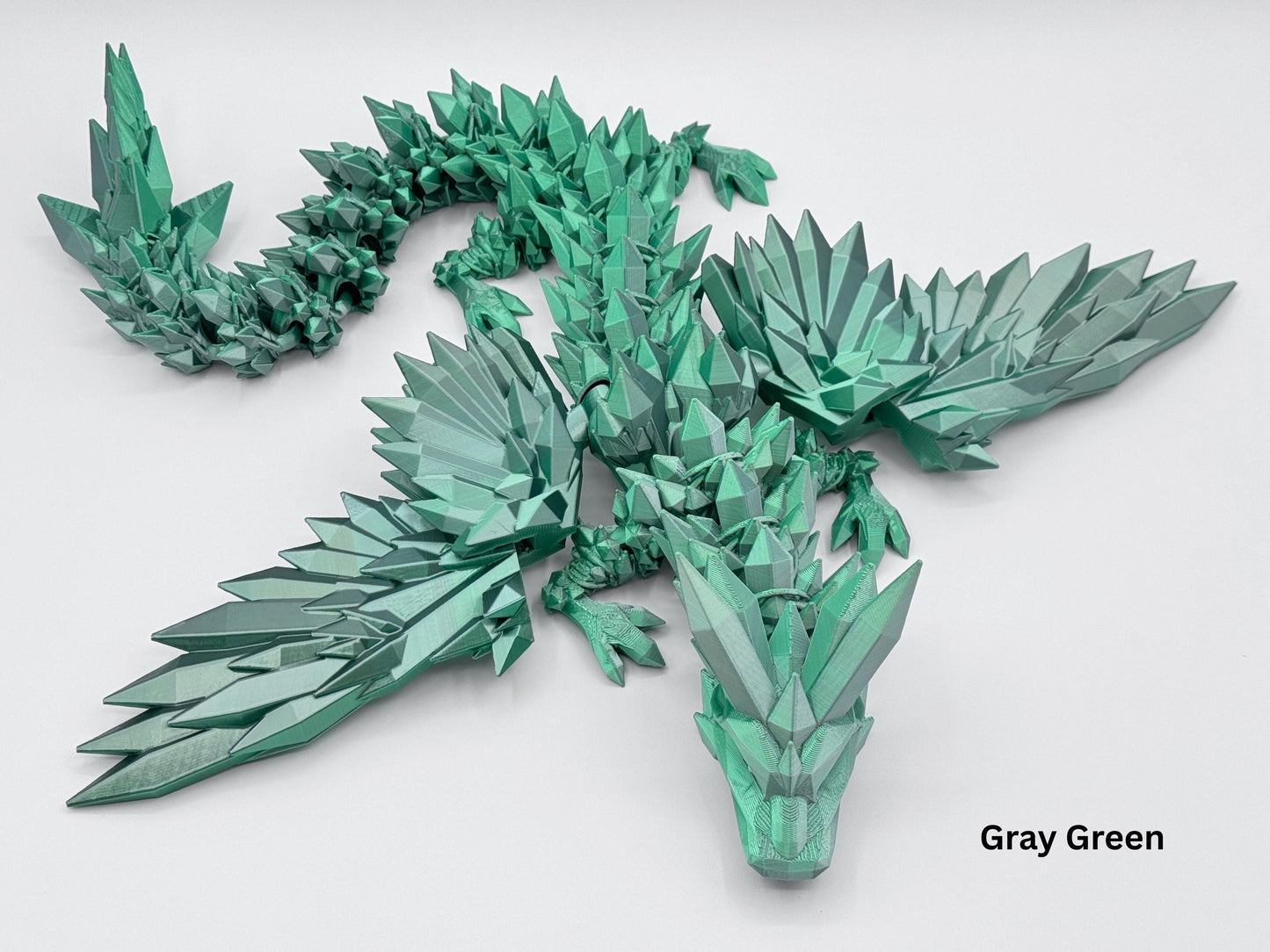 Crystal Dragon 3D Printed Figurine, Articulated Winged Fantasy Decor